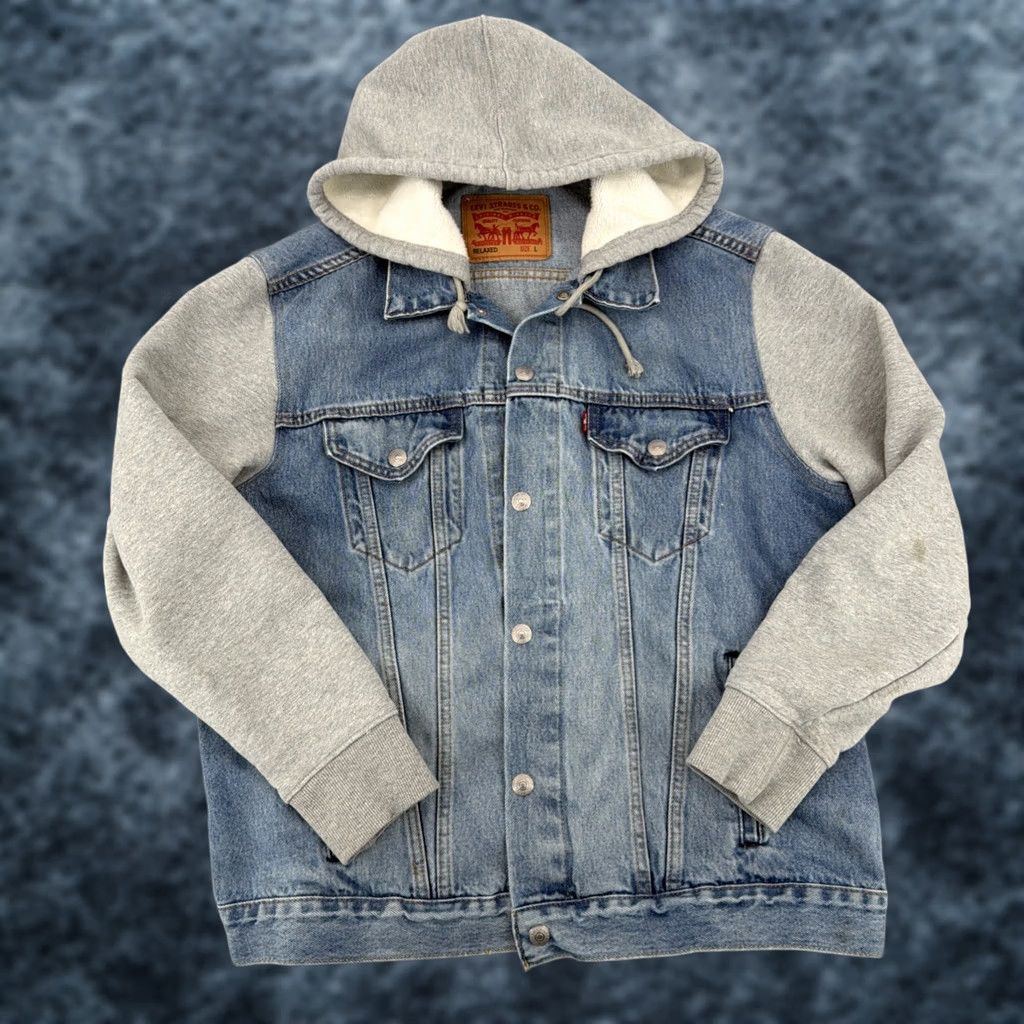 Levi's Levi’s Jacket Mens Large Blue Denim Sherpa Hooded Trucker Fleece Lined Size US L / EU 52-54 / 3 - 1 Thumbnail