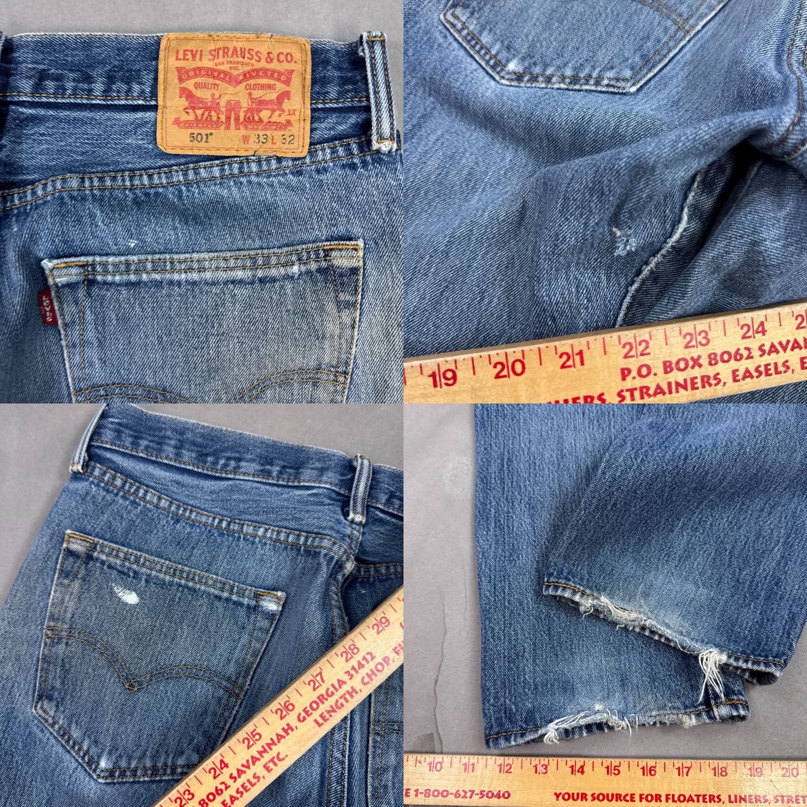 Levi's Levi's 501 Jeans Men 32x30 Blue Pant Button Fly Faded Thrash Repaired (Tag33x32) Size US 33 - 8 Thumbnail