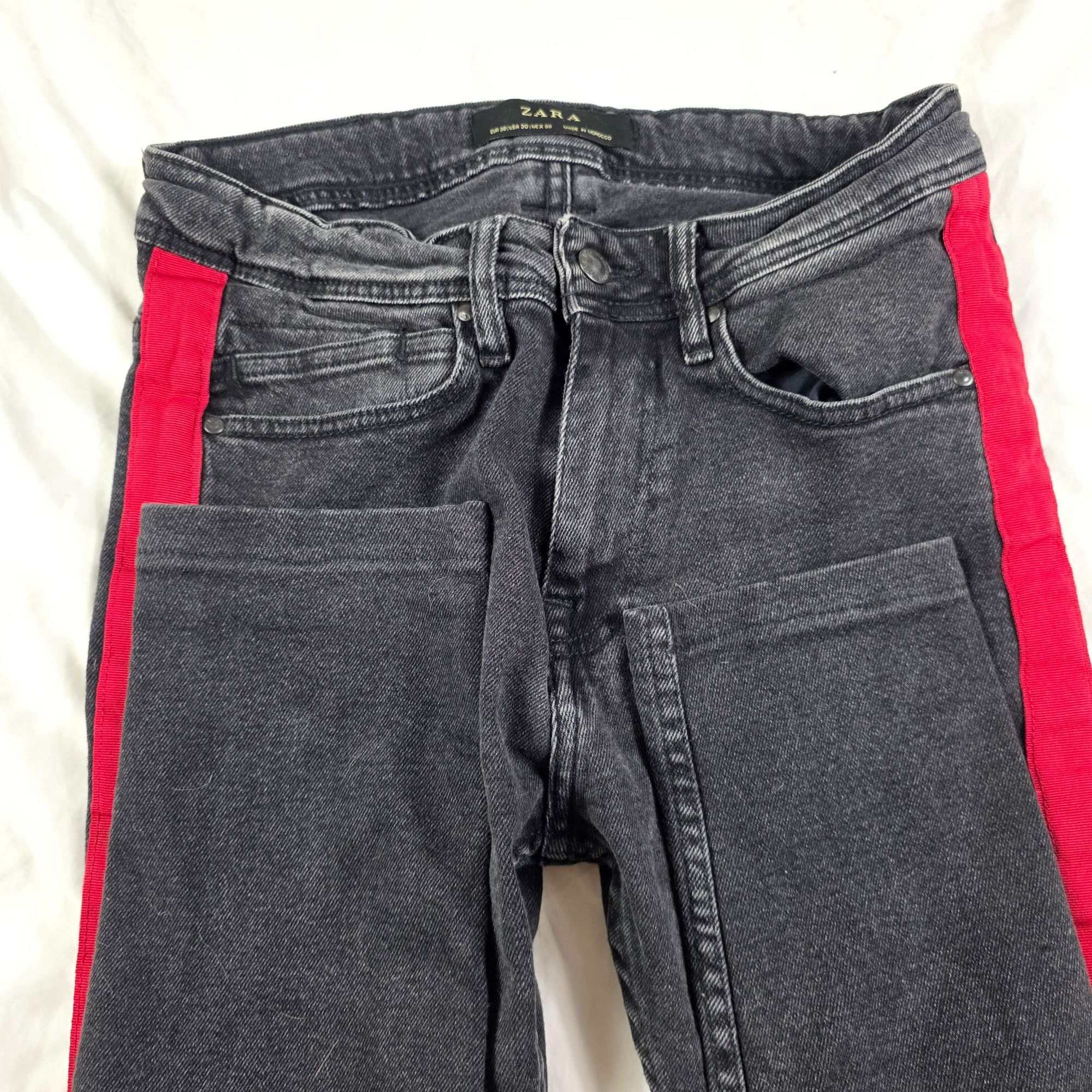 Zara Zara Womens Size 30 Skinny Jeans Black With Red Side Stripe Size 30" / US 8 / IT 44 - 3 Thumbnail