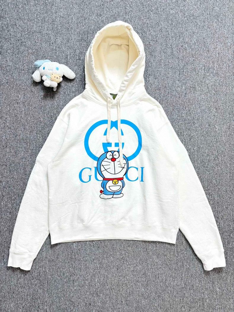 GucciIvory white Doraemon embroidered logo hooded hoodie 25