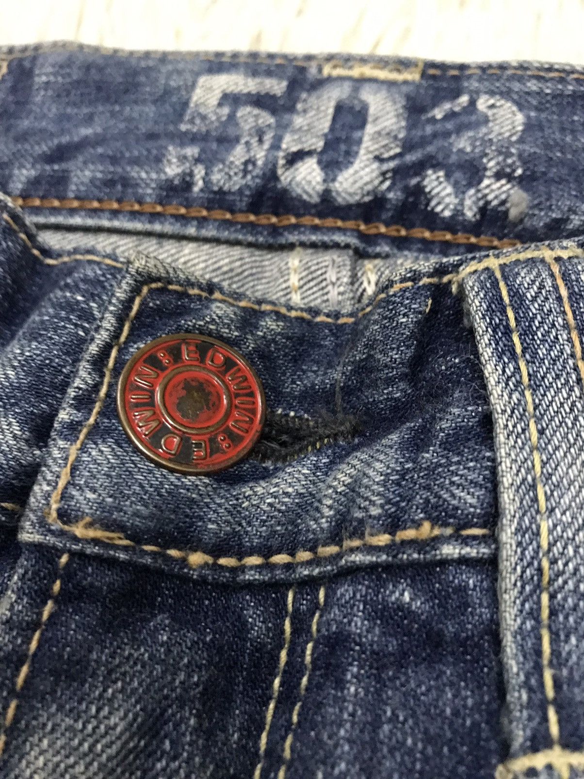 Edwin Vintage Edwin Lot 503 Bluetrip Distressed Design Flare Jeans Size US 30 / EU 46 - 9 Thumbnail
