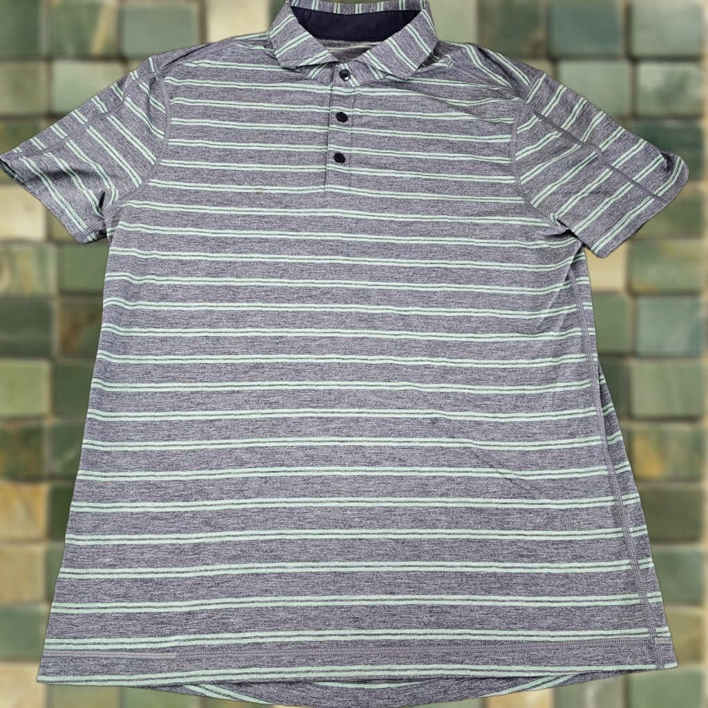 Lululemon Lululemon Polo Shirt Mens M Grey Striped Performance Athletica Stretch Shirt Polo Short Sleeve Collared Button Logo Casual Activewear Workwear Size US M / EU 48-50 / 2 - 1 Thumbnail