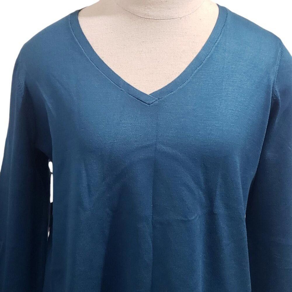Designer Blue Ladies V-neck Long Sleeve Sweater L Size L / US 10 / IT 46 - 2 Thumbnail