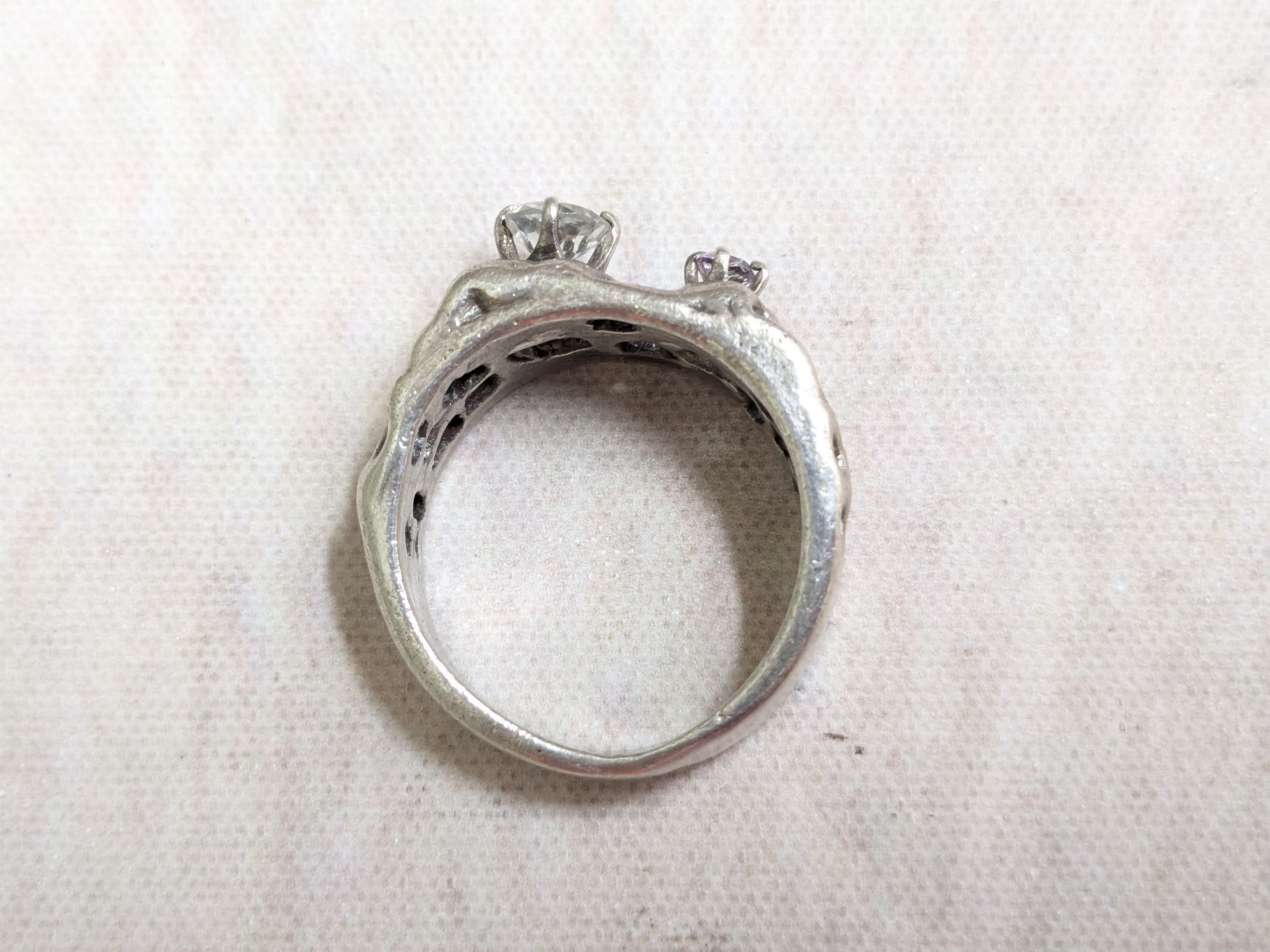 Jewelry Vintage Sterling Silver Ring Brutalist Band 4 Nugget Size ONE SIZE - 6 Thumbnail