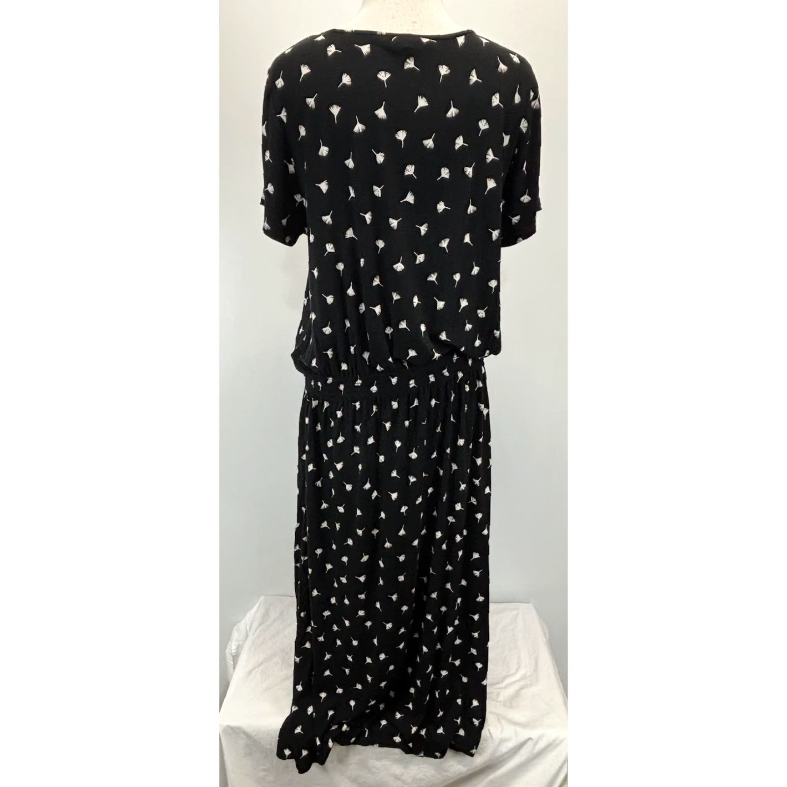 J. Jill J. Jill Wearever Collection Midi Dress Large Black Ginkgo Leaves Stretch Casual Womens Size L / US 10 / IT 46 - 3 Thumbnail