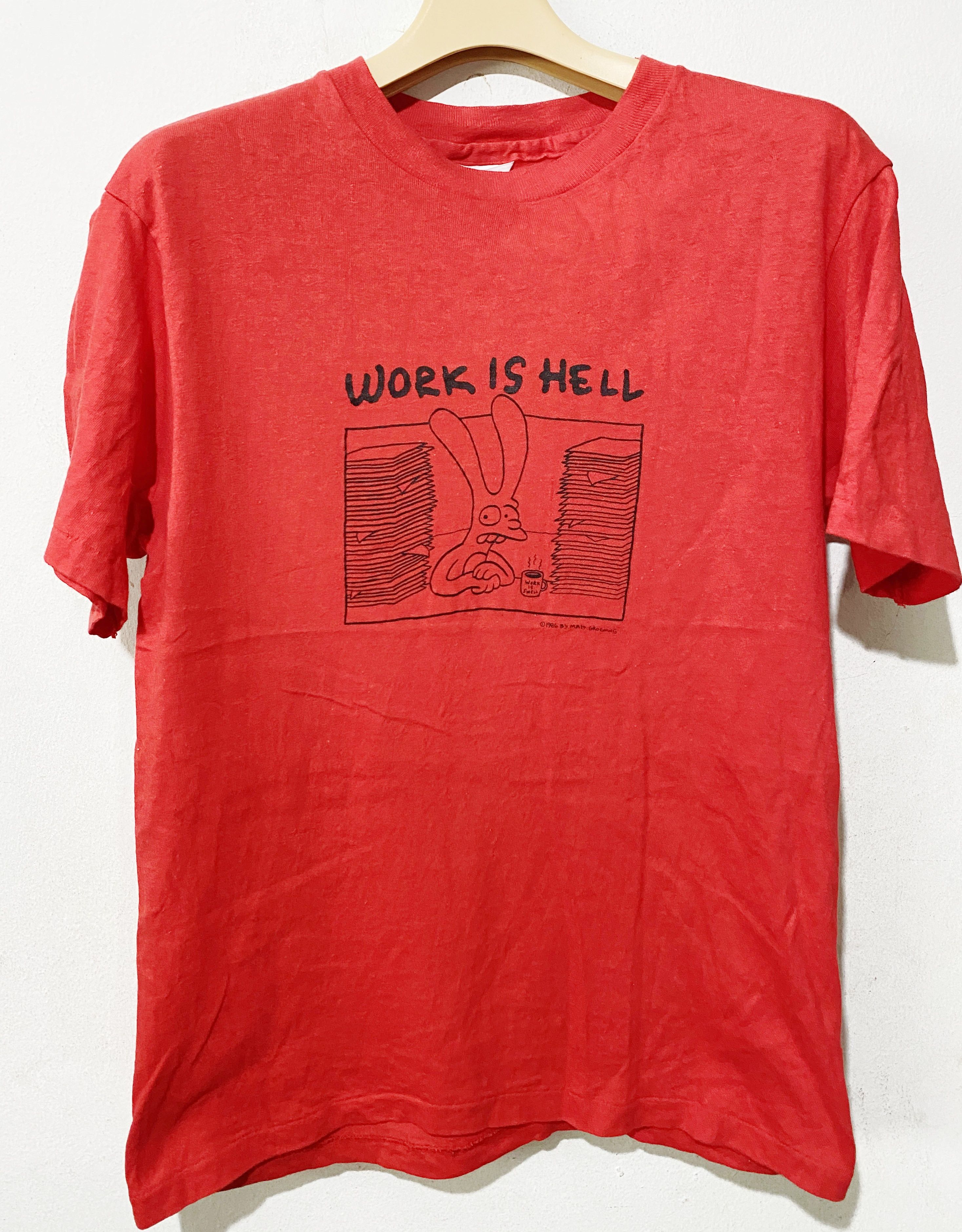Vintage Vintage 1986 Matt Groening Work Is Hell Shirt Size US S / EU 44-46 / 1 - 1 Thumbnail