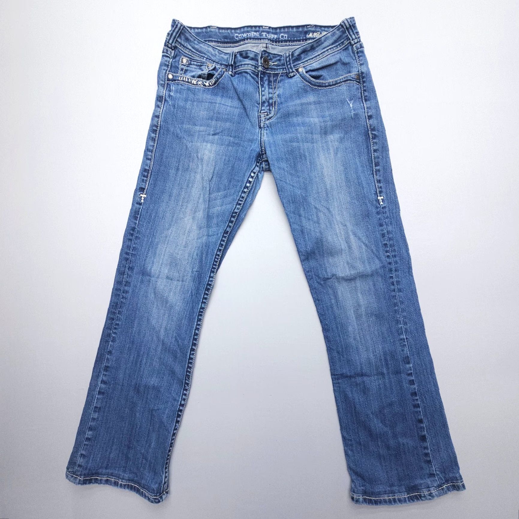 Vintage Cowgirl Tuff Jeans Shirt Bootcut Women 29 29 Blue Western Cowboy Denim Cotton Blend Medium Solid 5-Pocket Vintage: No Size 29" - 2 Thumbnail