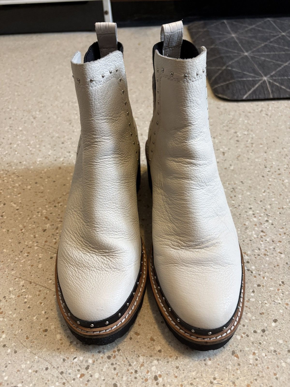 Dolce Vita White Studded Leather Boots Platform Lug Sole Size 7.5 Trend Size US 7.5 / IT 37.5 - 1 Thumbnail