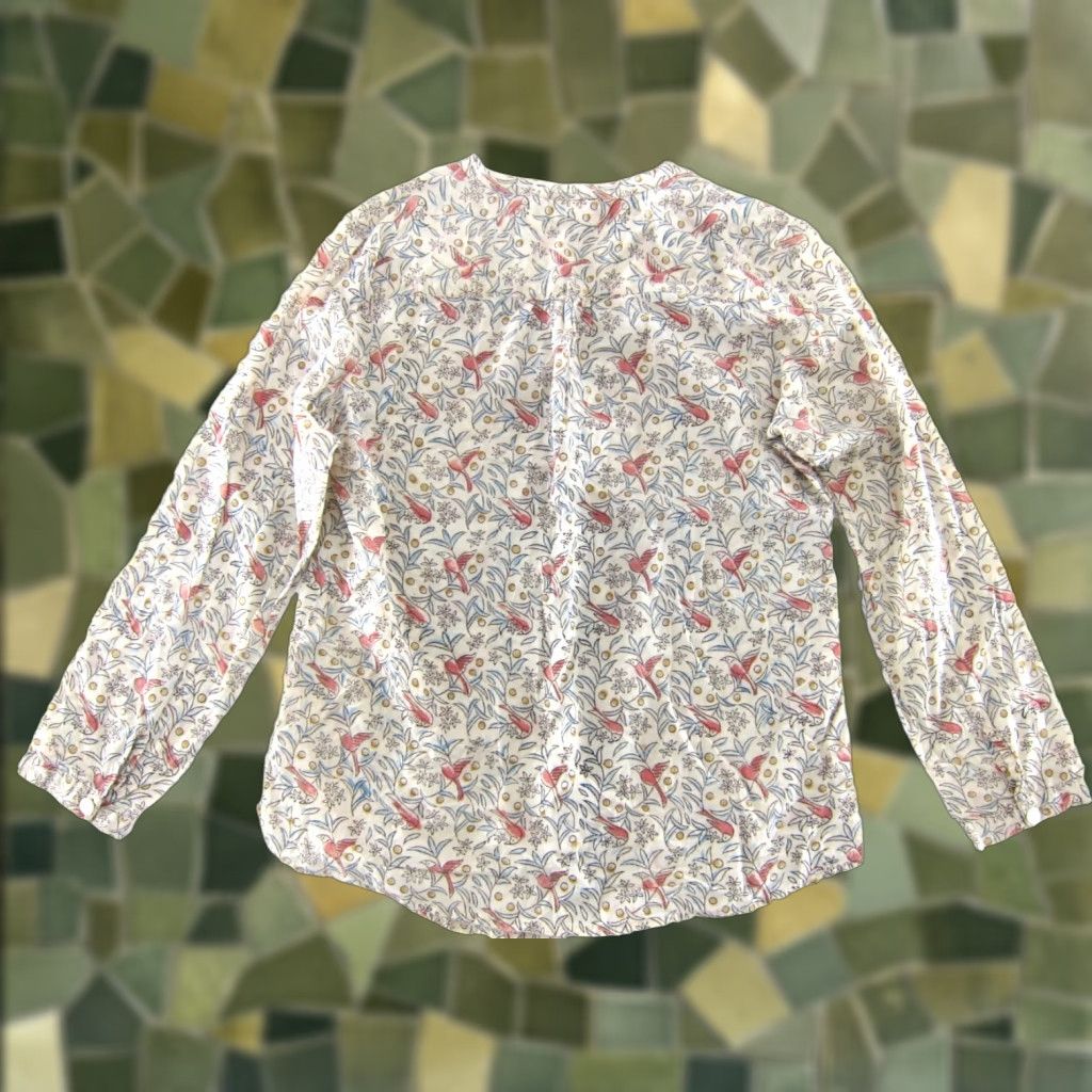 Vintage Dignity Not Charity India Ivory Blue Pink Floral Button Long Sleeve Blouse Large Size L / US 10 / IT 46 - 1 Thumbnail