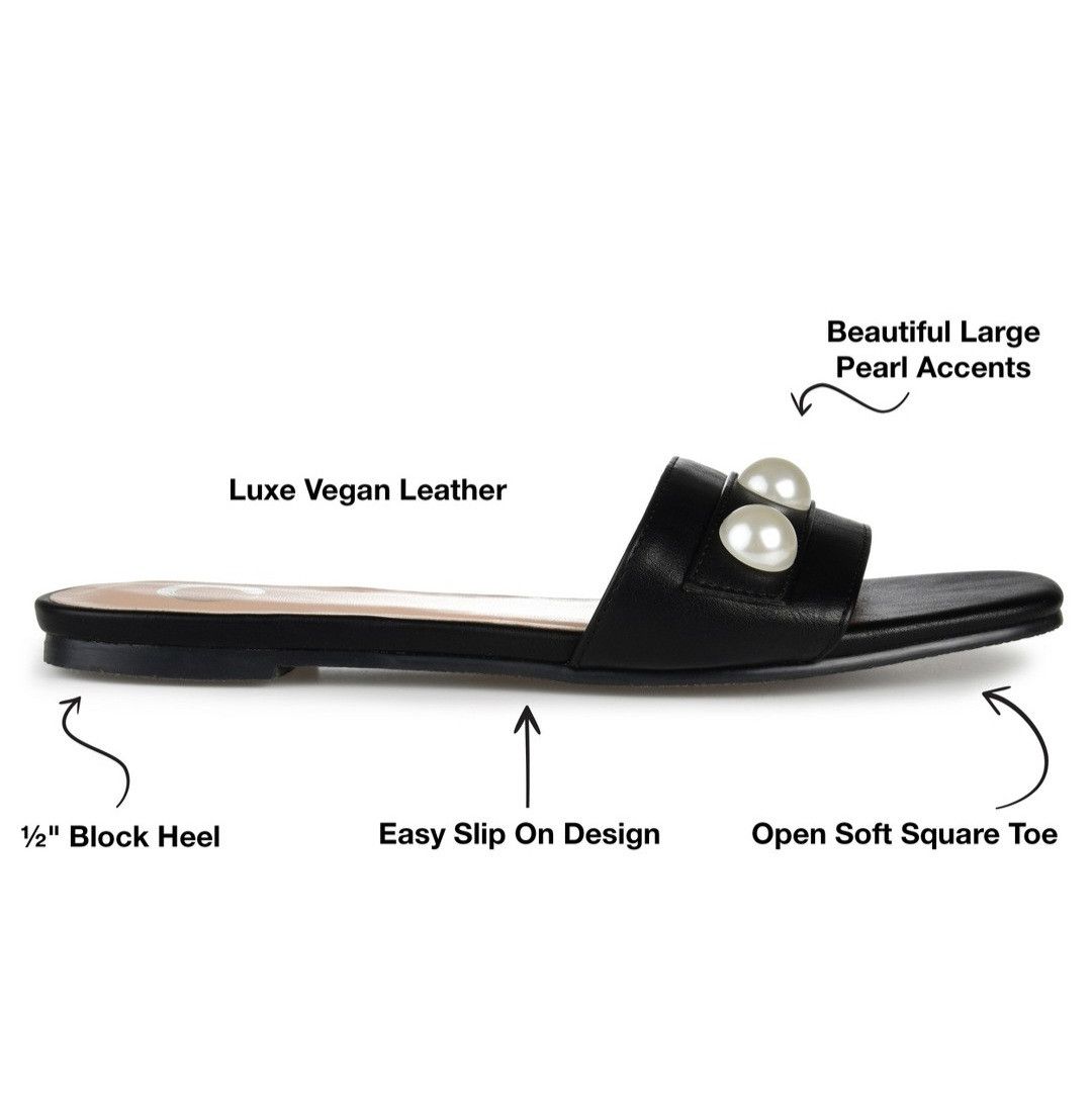 Other Journee Collection Black Faux Leather Sandals w/ Pearls Size US 11 / IT 41 - 5 Thumbnail