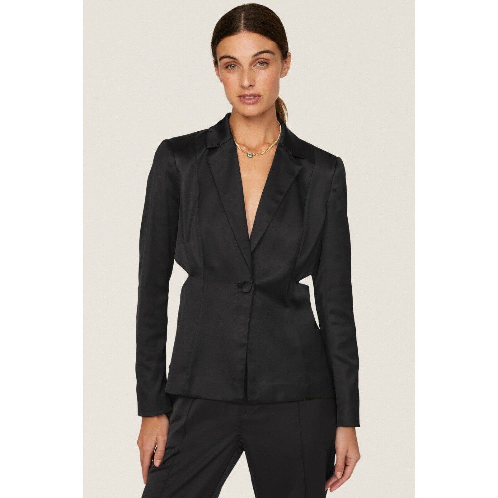 Donna Karan Donna Karan cut out tuxedo satin solid black blazer 8 jacket Size M / US 6-8 / IT 42-44 - 2 Thumbnail