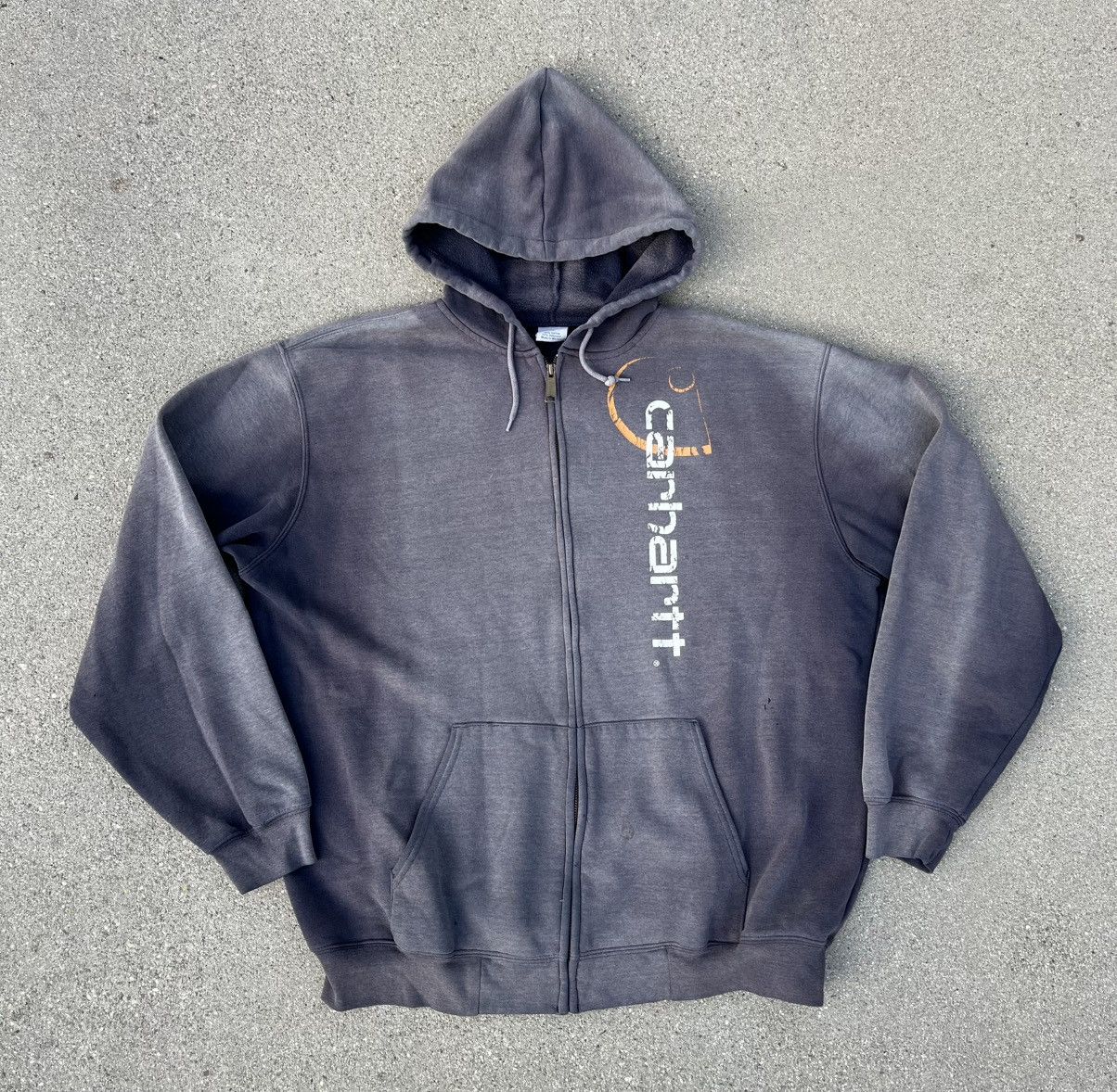 Carhartt Carhartt Hoodie Sun Fade Thrashed Distressed Spellout Zip Up Size US XL / EU 56 / 4 - 1 Thumbnail