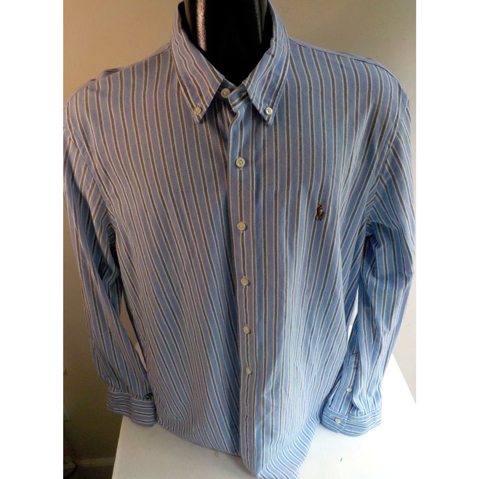 Ralph Lauren RALPH LAUREN Knit Oxford Button Down LS Shirt Light Blue/Gray/White XXL Cotton Size US XXL / EU 58 / 5 - 2 Thumbnail