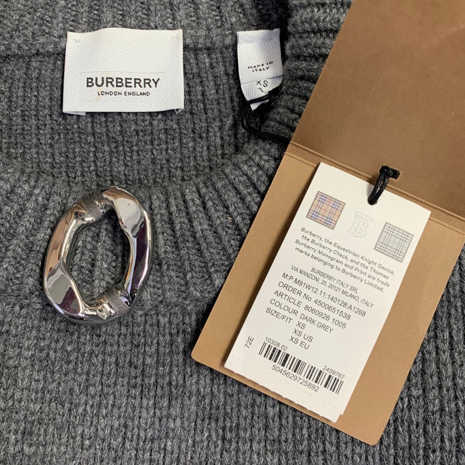 Burberry BURBERRY Grey Embellishment Cashmere Wool Crew Neck Sweater Size US XS / EU 42 / 0 - 5 Thumbnail