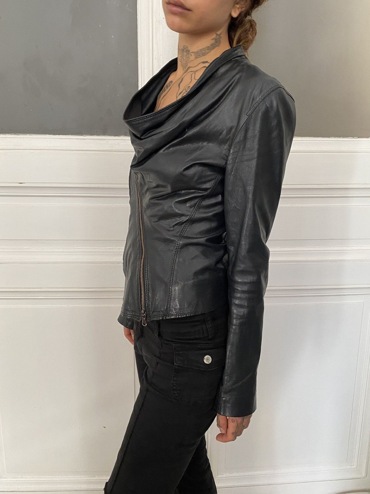 If Six Was Nine Avant garde drapped asymmetrical leather jacket Size S / US 4 / IT 40 - 6 Thumbnail