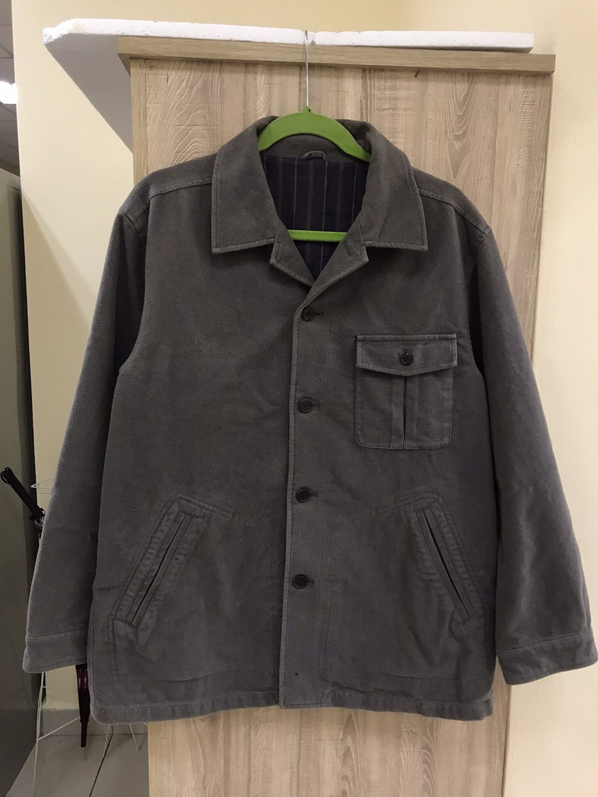 image of Hiroko Koshino Homme Button Up Jacket in Grey, Men's (Size Large)