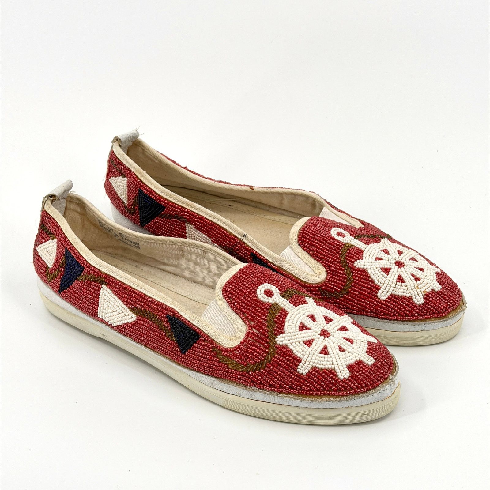 Vintage Vintage 80s Beadz Nautical Beaded Red Canvas Slip On Shoes Size US 9 / IT 39 - 1 Thumbnail