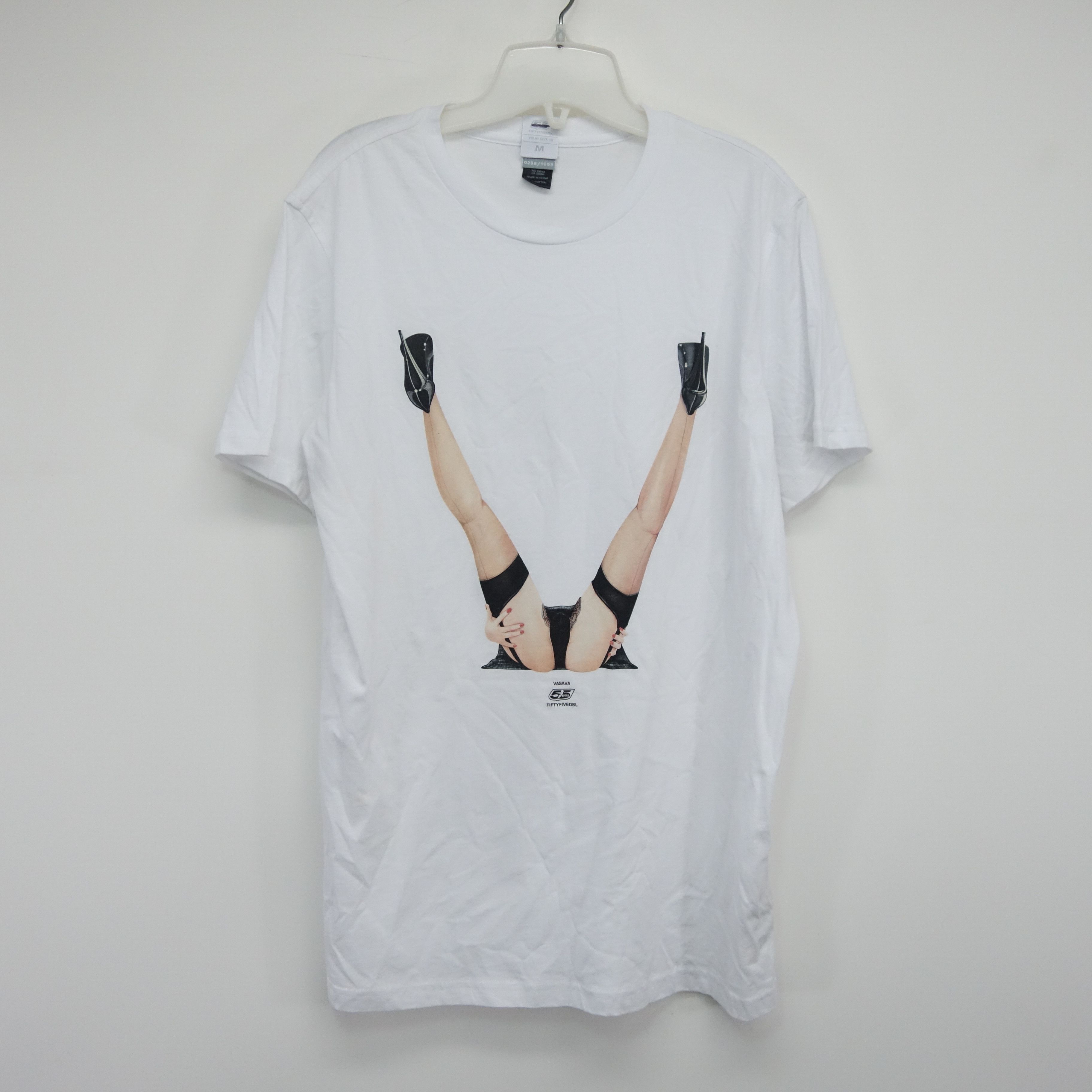 image of 55 Dsl x 55Dsl Provocative Women Legs Open White Tee T-Shirt Size Medium, Men's