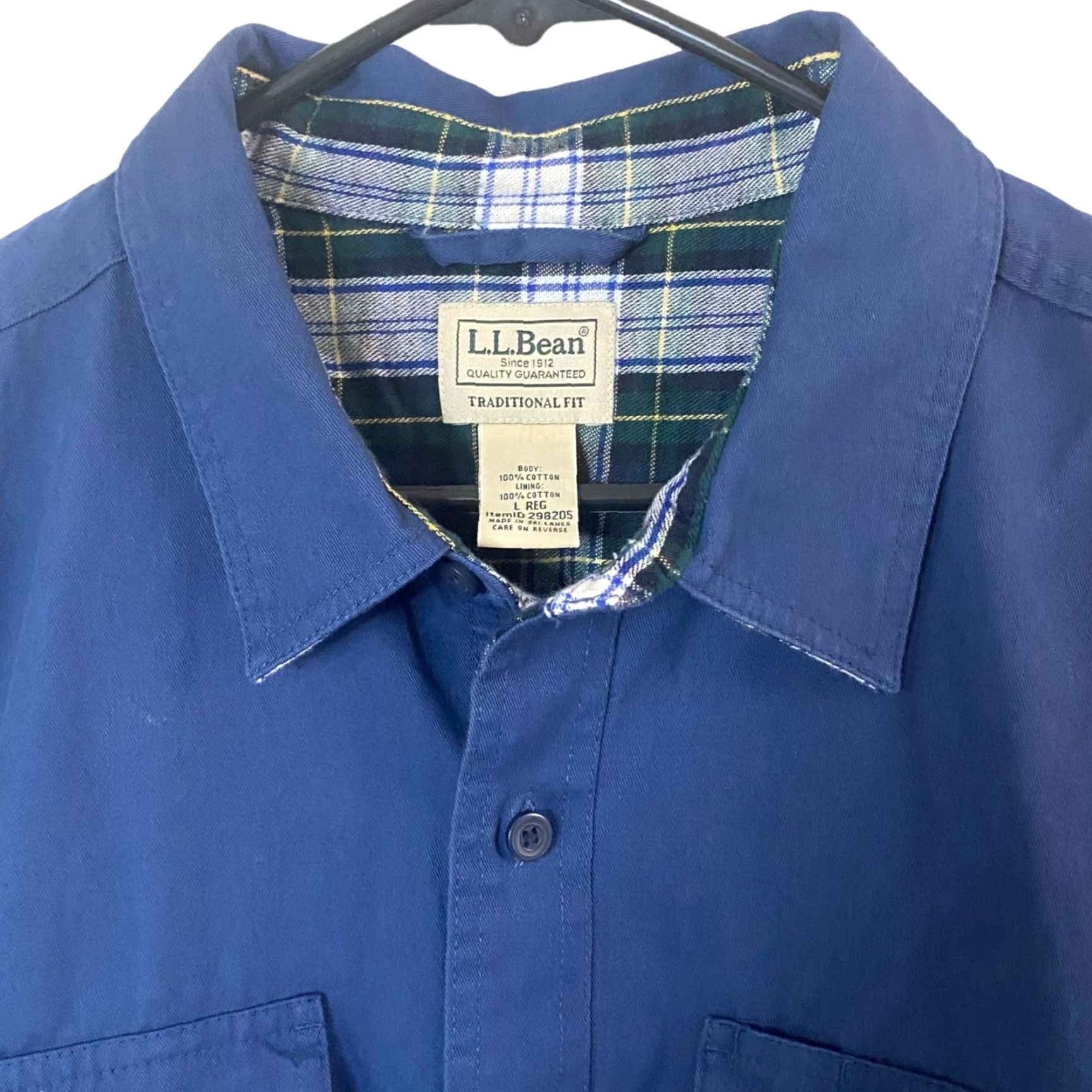 Vintage L.L. Bean Button-Up Work Shirt Shacket Mens Large Blue Plaid Lined Heavyweight Cotton Flannel Shirt Jacket Size US L / EU 52-54 / 3 - 5 Thumbnail