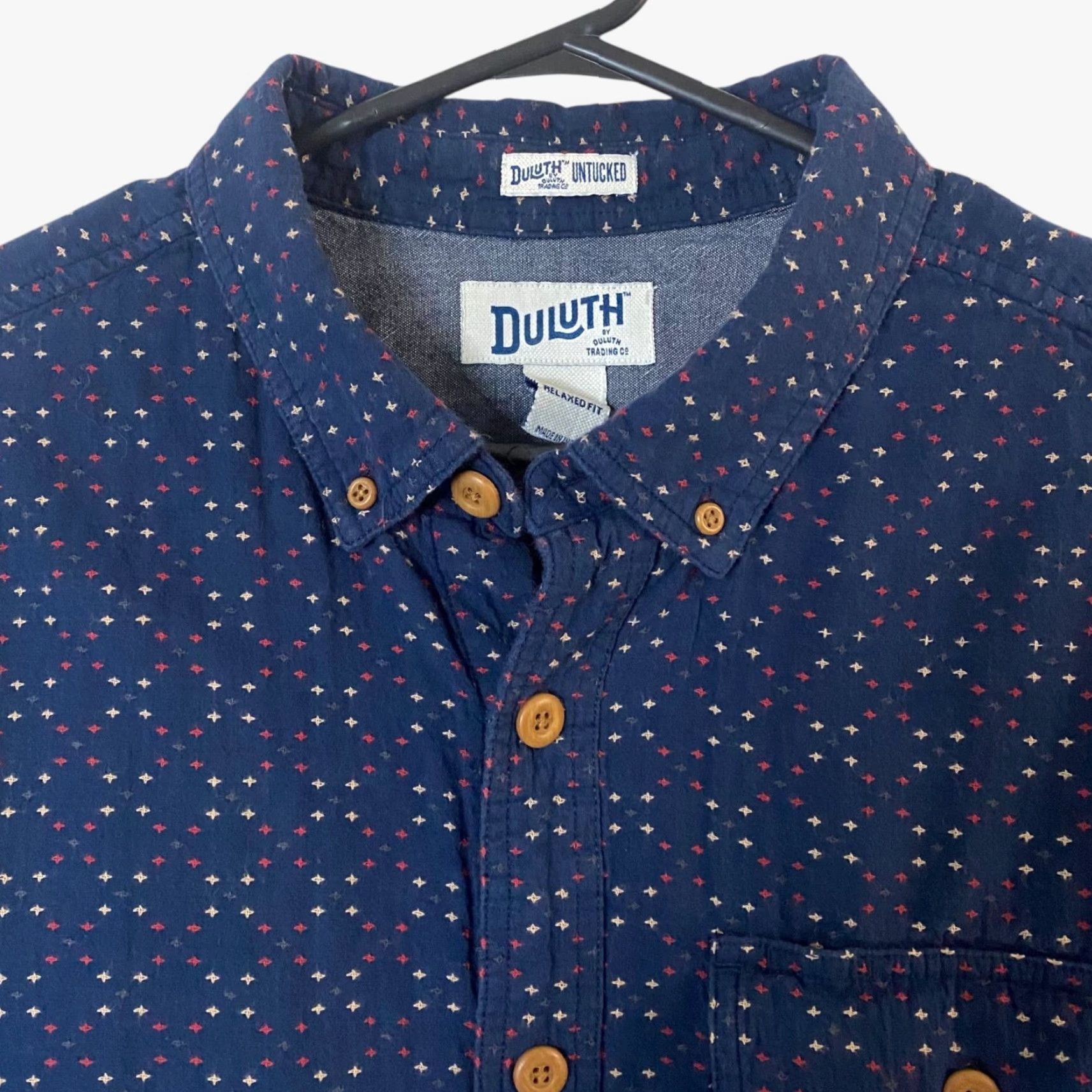 Vintage DULUTH Relaxed Fit Indigo Button-Up Shirt Men's Large Short Sleeve Geometric Blue Outdoor Classic Size US L / EU 52-54 / 3 - 5 Thumbnail