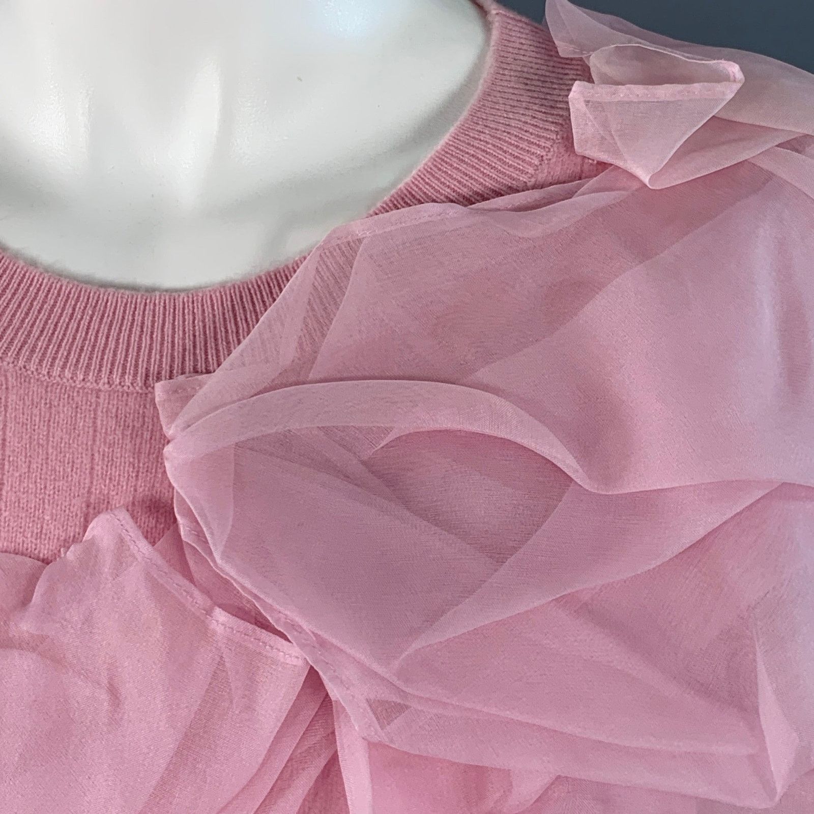 Sies Marjan XS Pink Wool Blend Knit Ruffled Crew Neck Pullover Size XS / US 0-2 / IT 36-38 - 6 Thumbnail