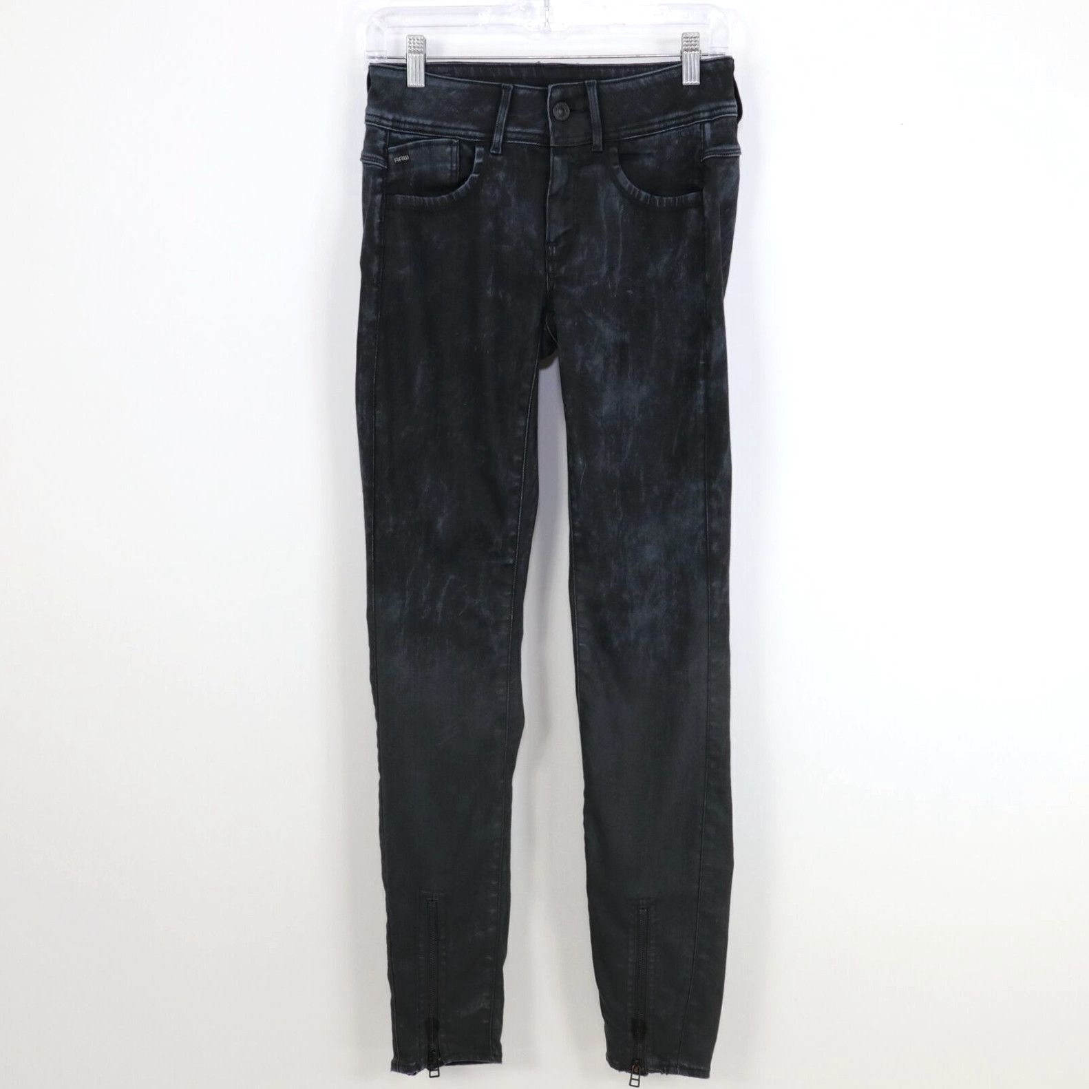 image of Vintage G-Star Raw Skinny Jeans Lynn Womens W27 L32 Ankle Zip Dark Black Blue Stretch in White