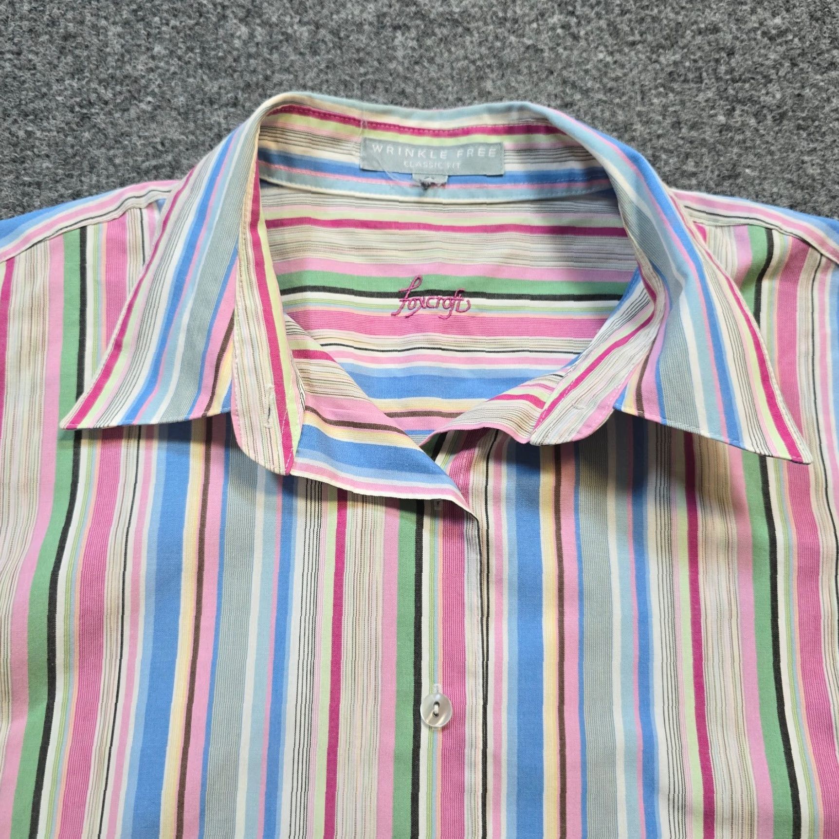 Vintage Foxcroft Womens Blouse Shirt 12 Pink Blue Striped No Iron Button Long Sleeve Casual Career Size XL / US 12-14 / IT 48-50 - 2 Thumbnail