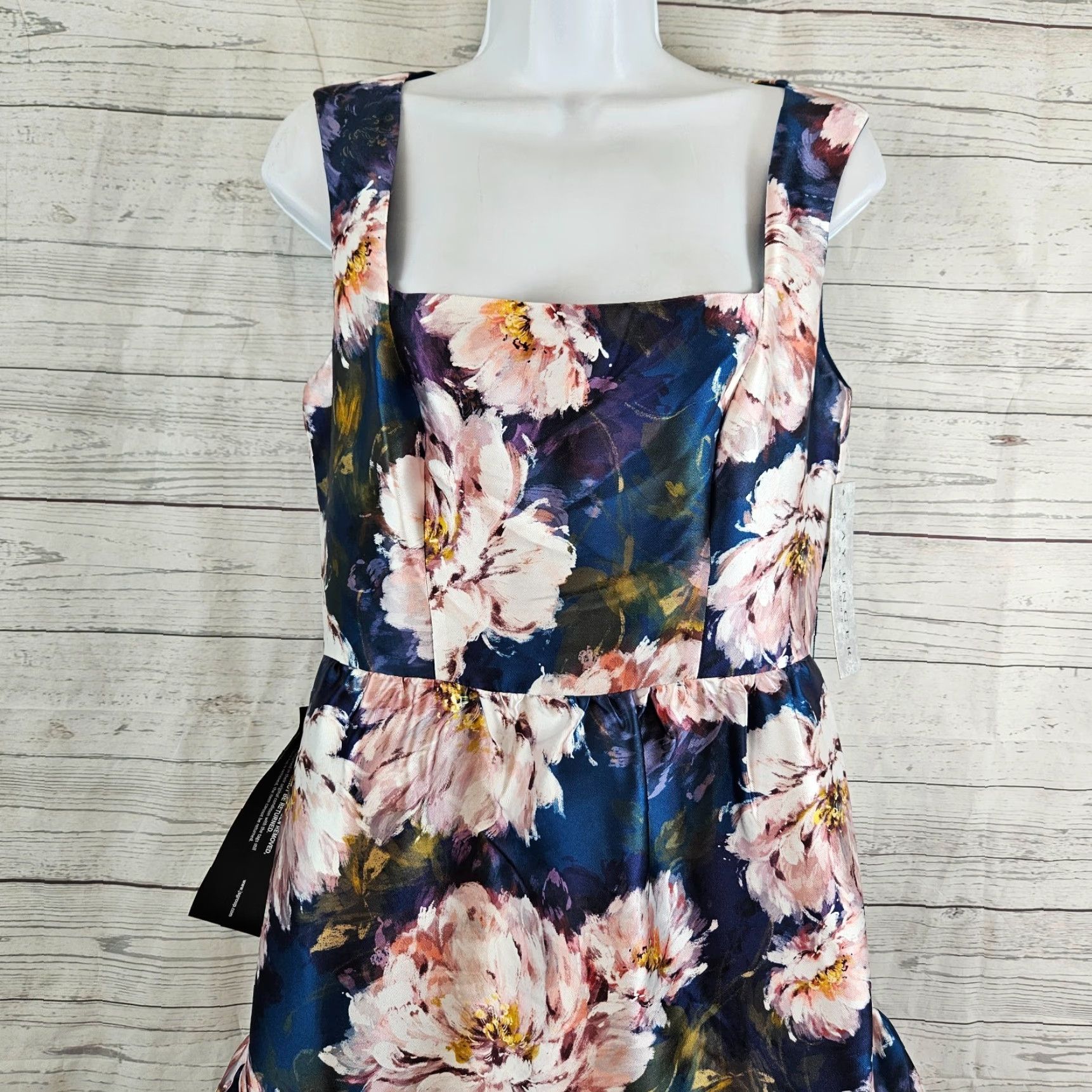 Vintage Kay Unger Dress Womens Lydia Tea Length Midi Floral Sleeveless Pockets Blue Pink Sz 8 Size M / US 6-8 / IT 42-44 - 2 Thumbnail