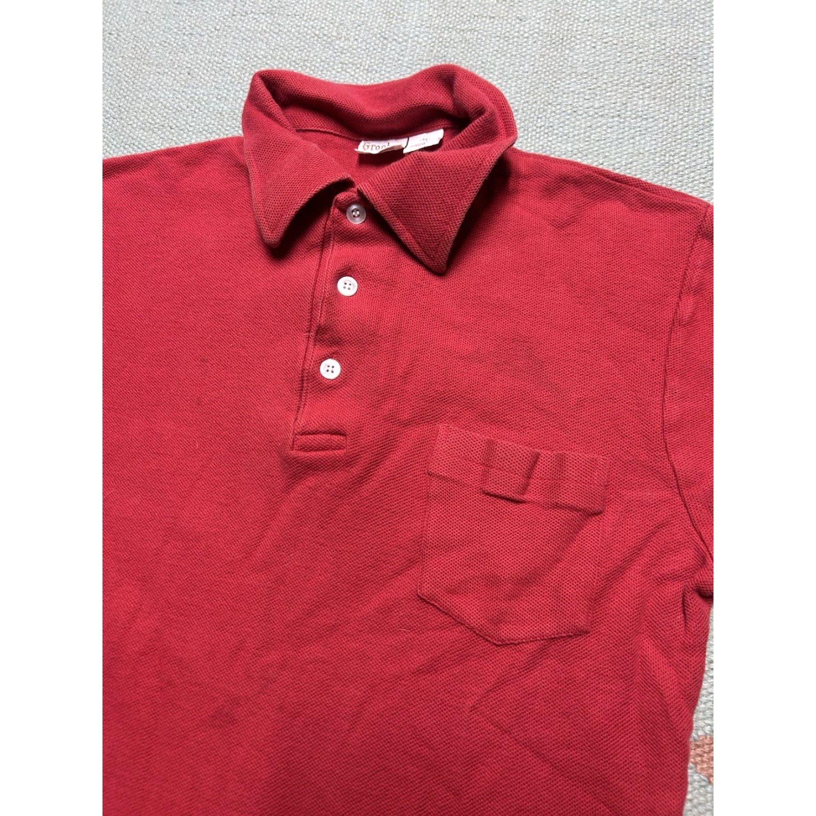 Vintage VINTAGE 1970s polo shirt Knit Cotton Crimson red Blank Men’s M Short Sleeve Shirt Mens 70s Polo Size US M / EU 48-50 / 2 - 2 Thumbnail