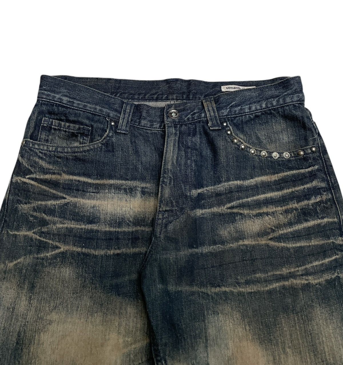 semanticdesign Vintage Semantic Design Studded Flared Waxed Jeans 1990s Size US 31 - 3 Thumbnail