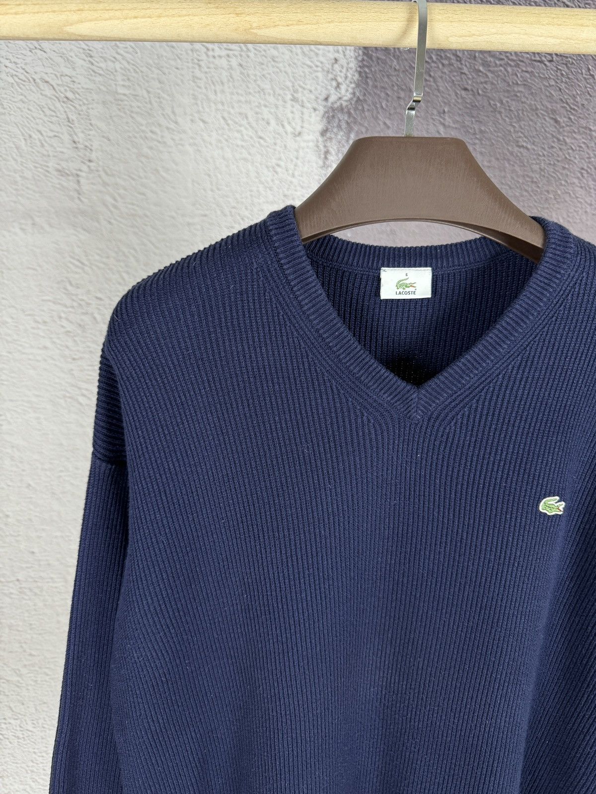 Lacoste × Vintage Lacoste vintage v-neck ribbed sweater pullover Size US XL / EU 56 / 4 - 3 Thumbnail