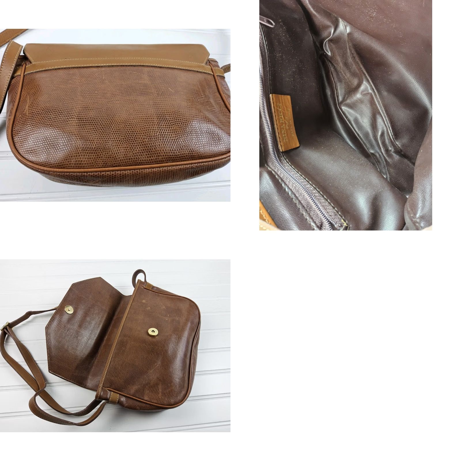 Vintage VINTAGE Nina Ricci Paris Snake Leather Shoulder Handbag Purse Womens Brown Leather Shoulder Bag 10x7.5x2 Size ONE SIZE - 8 Thumbnail