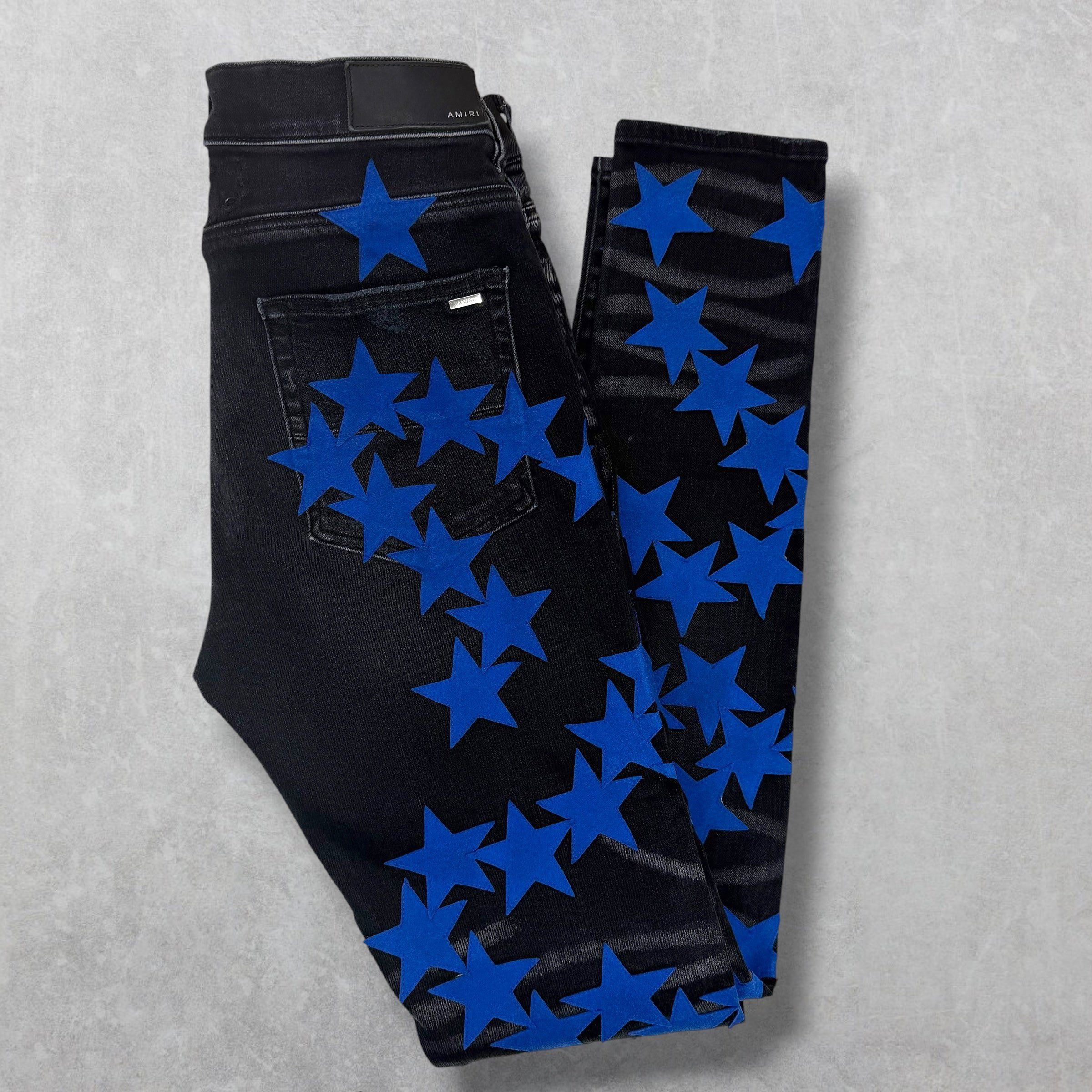 Amiri Amiri x Chemist Blue Suede Star Black Jeans 31 Size US 31 - 2 Thumbnail