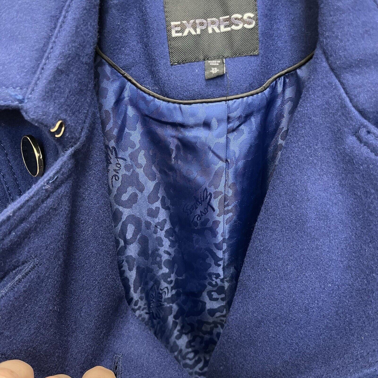 Express Express | Royal Blue Double Breasted Recycled Wool Pea Coat Size XS / US 0-2 / IT 36-38 - 6 Thumbnail