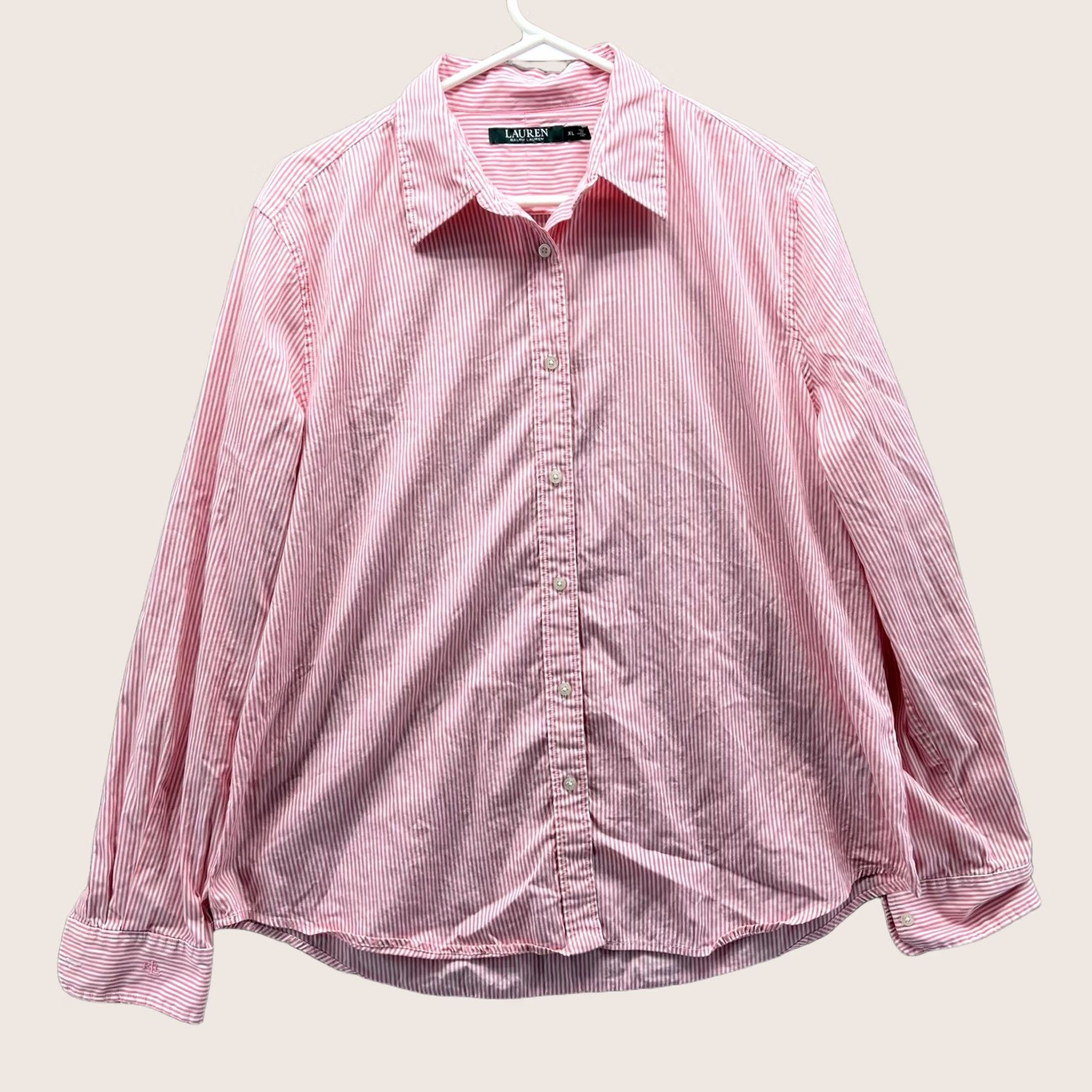 Ralph Lauren Lauren Ralph Lauren Shirt Womens XL Pink Stripe Button Front Long Sleeve Top Size XL / US 12-14 / IT 48-50 - 1 Thumbnail