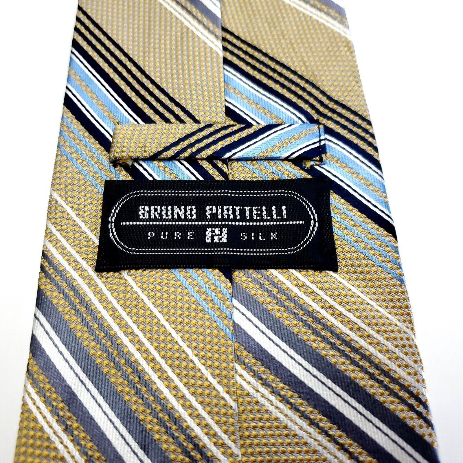 Other Bruno Piattelli Tan Blue Striped Woven Wide Silk Tie Size ONE SIZE - 3 Thumbnail