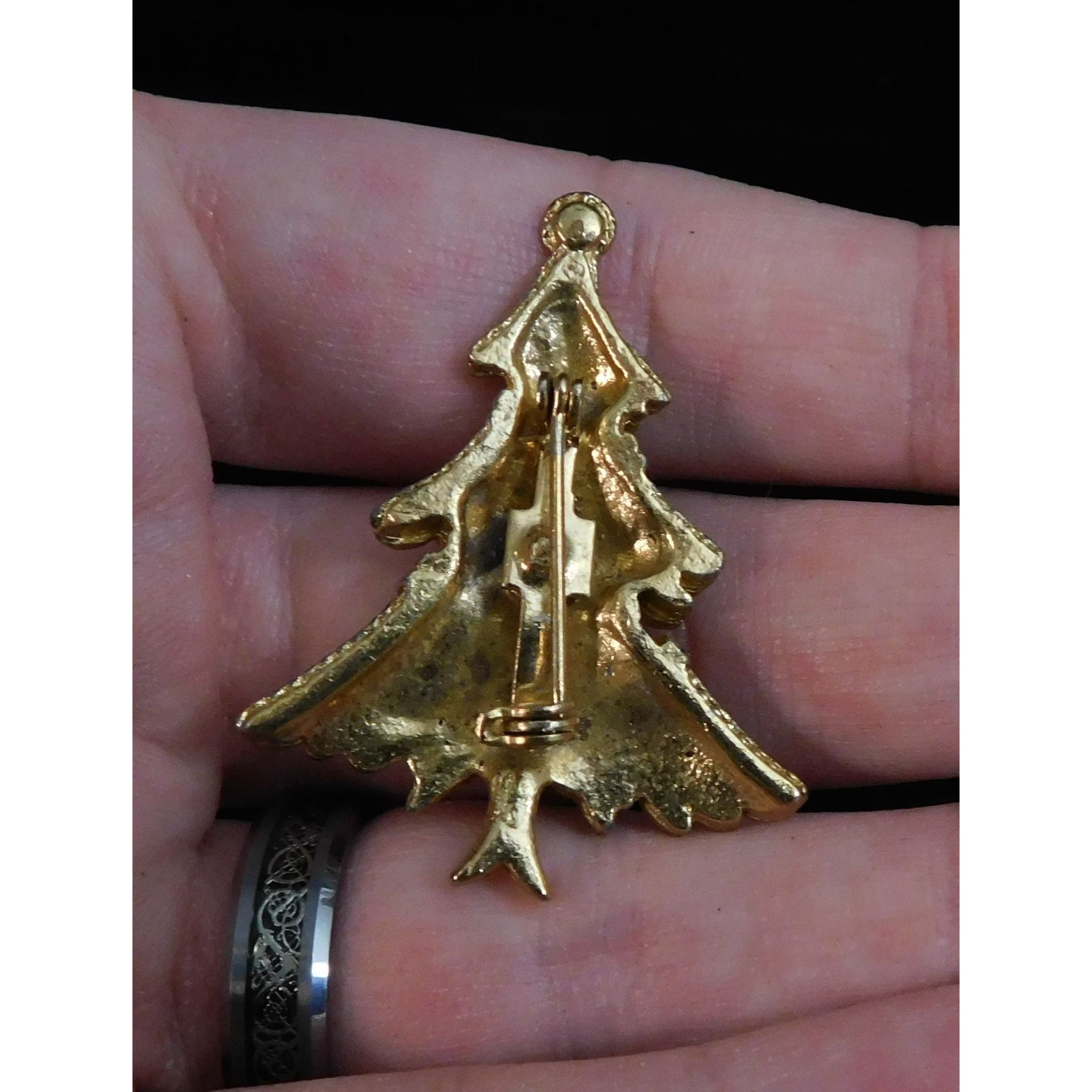 Other Vintage Gold Christmas Tree Brooch With Rhinestones Size ONE SIZE - 3 Thumbnail