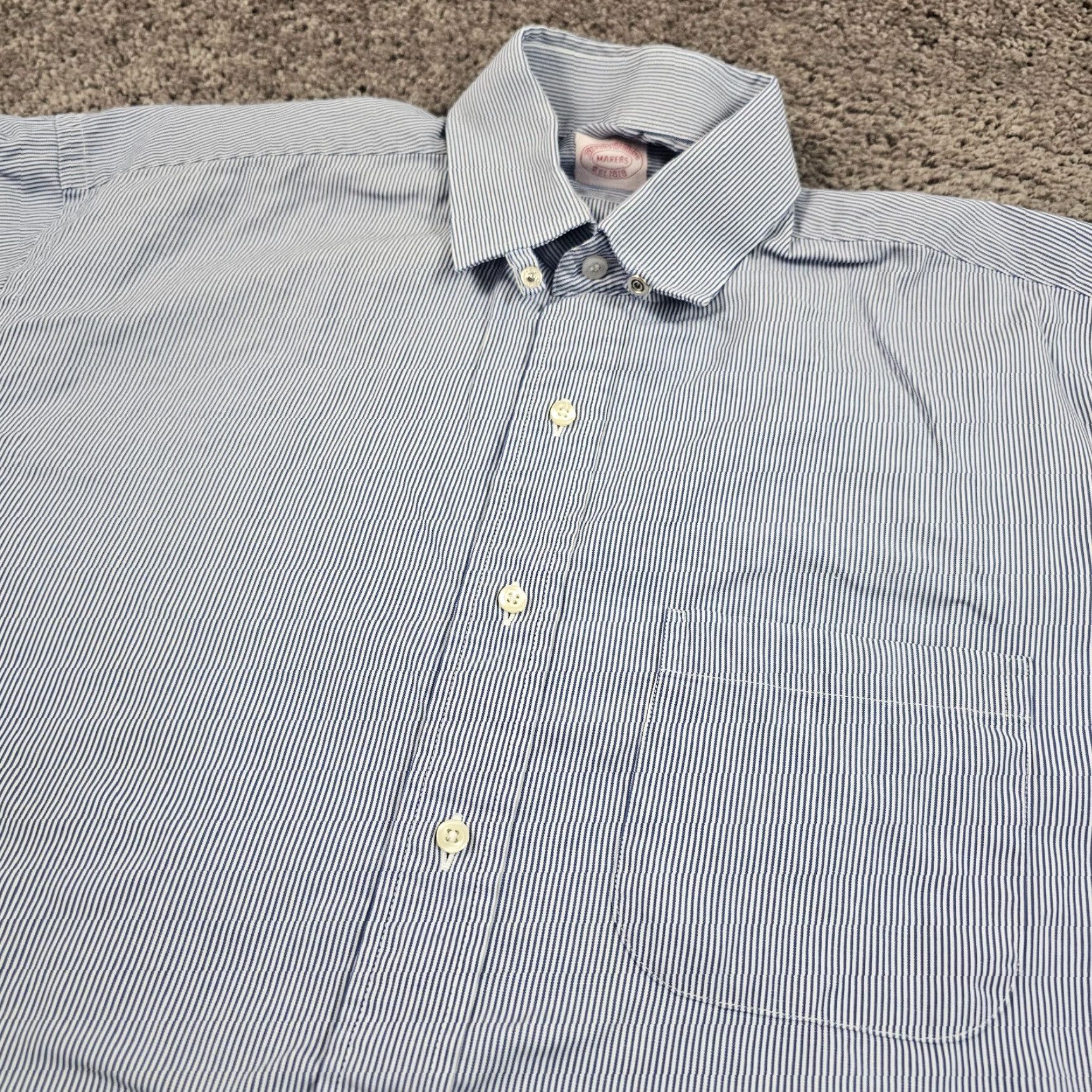 Brooks Brothers VINTAGE Brooks Brothers Shirt Men XL Cotton Blue Striped Dress Casual Formal Pockets USA Size US XL / EU 56 / 4 - 2 Thumbnail