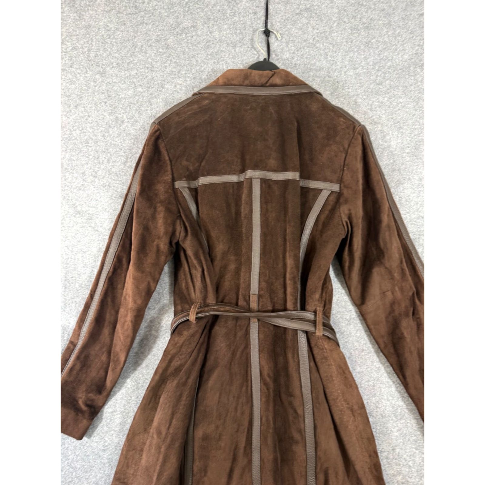 Alfani Alfani Trench Coat Womens L Brown Genuine Leather Lined Belt Waist Notch Lapel Size L / US 10 / IT 46 - 7 Thumbnail