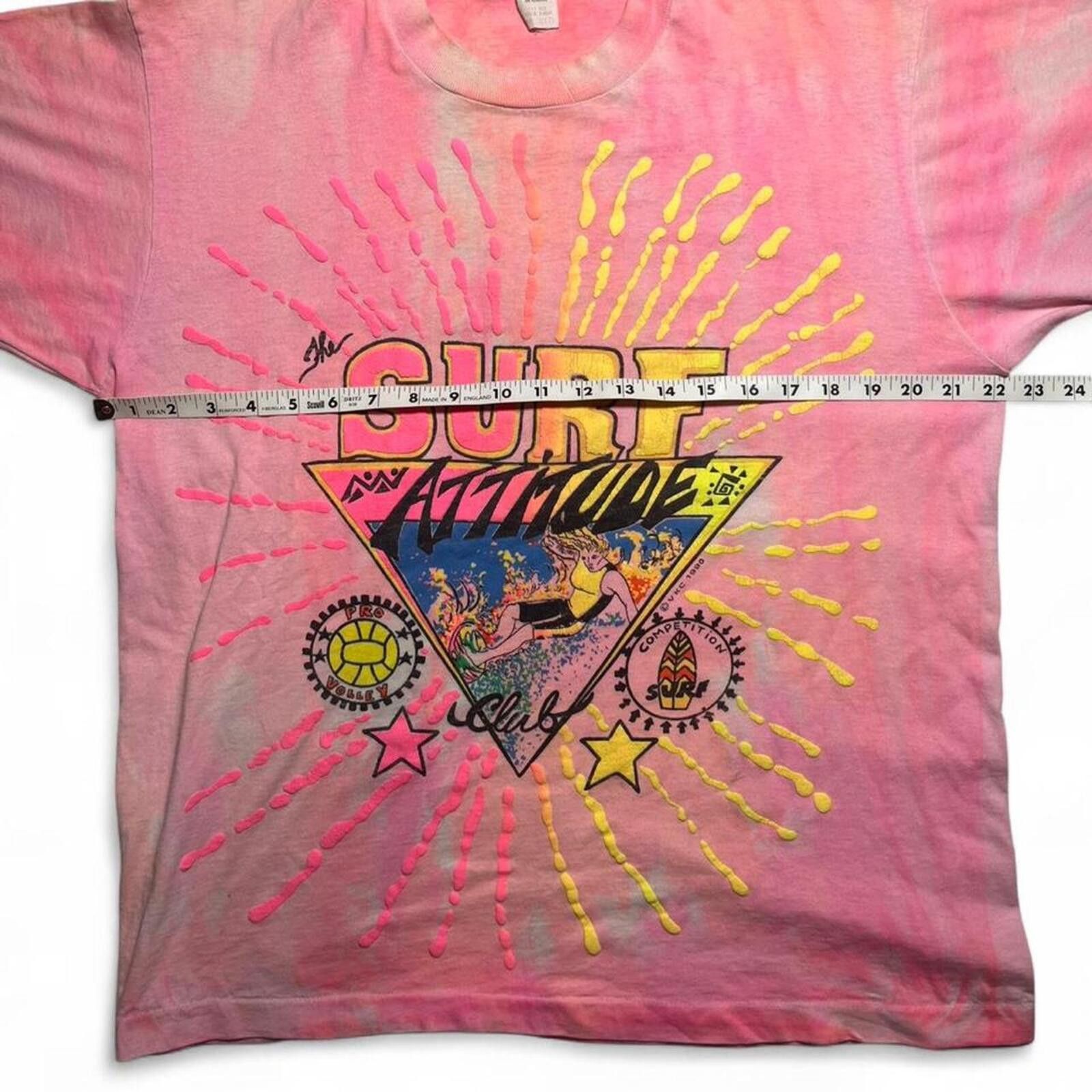 Other Vintage 90s Surf Attitude Club Neon Pink Tie-Dye Shirt XL Size US M / EU 48-50 / 2 - 7 Thumbnail
