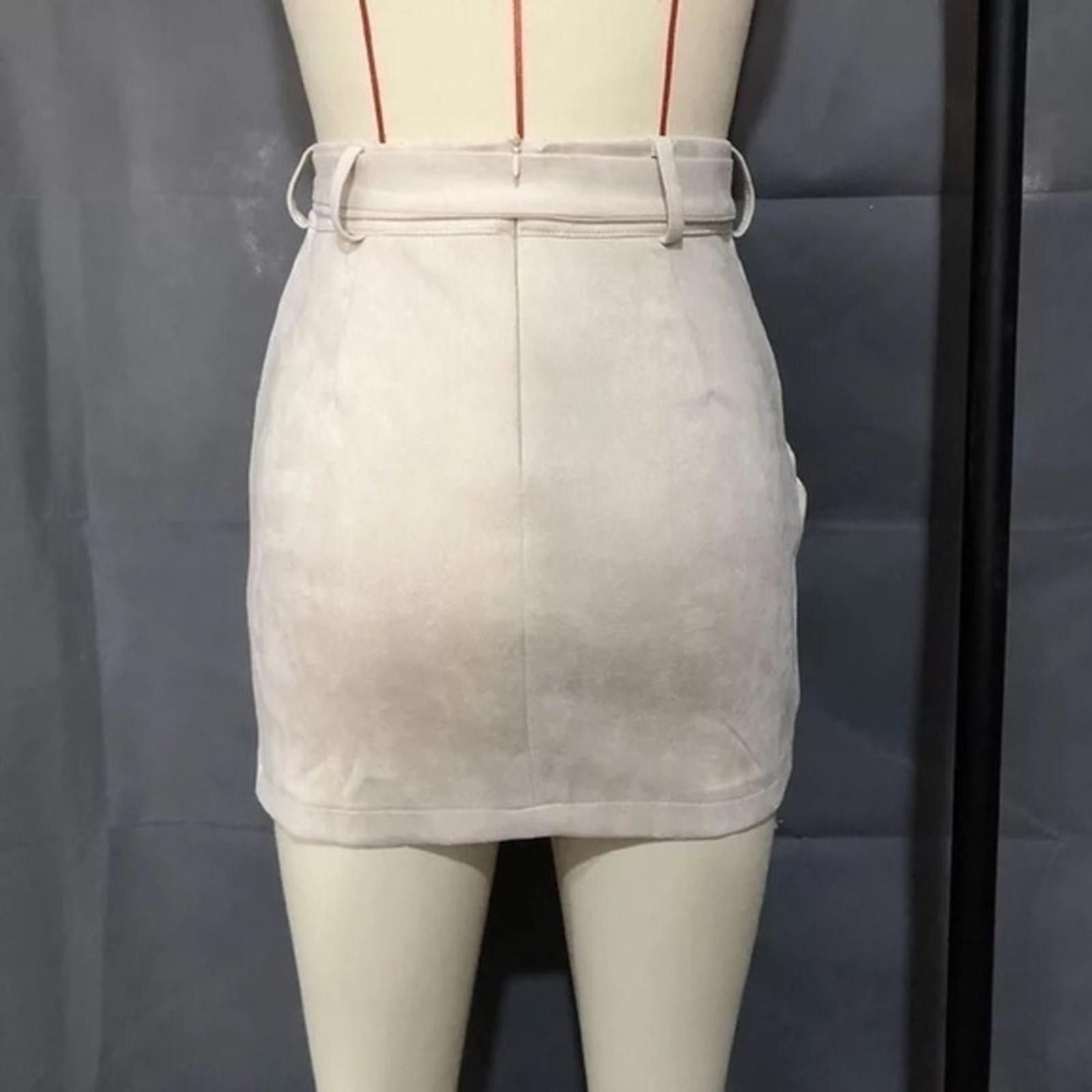Designer Cream Faux Suede Tulip A-Line Mini Skirt Wrap NWT Size 32" / US 10 / IT 46 - 3 Thumbnail