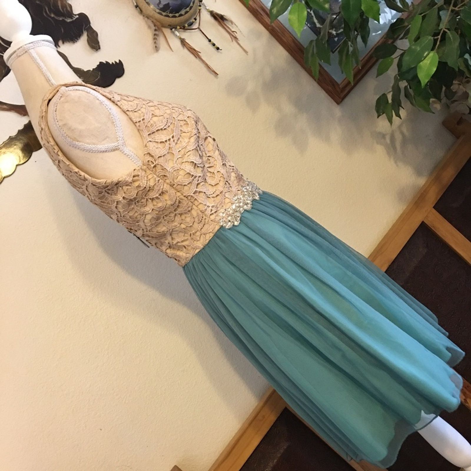 Other Jodi Kristopher tan & teal jeweled cocktail dress Size ONE SIZE - 3 Thumbnail