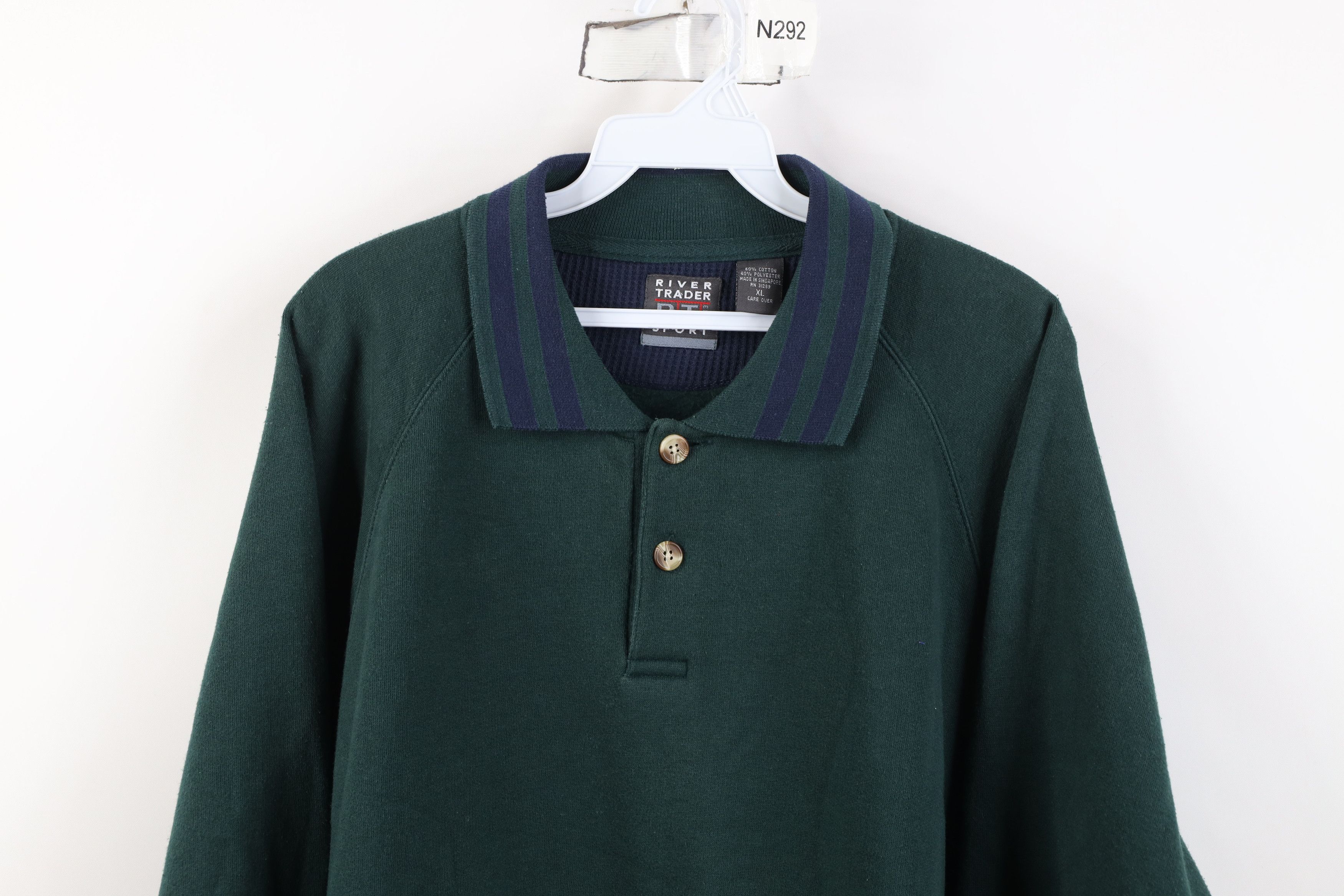 Vintage Vintage 90s Streetwear Collared Pullover Sweatshirt Green Size US XL / EU 56 / 4 - 2 Thumbnail