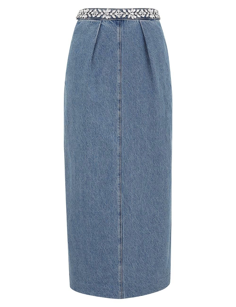 Zimmermann oc11z1025 Crush Embellished Denim Skirt in Blue Size 34" / US 12 / IT 48 - 1 Thumbnail