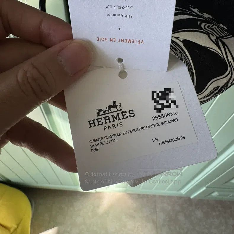 Hermes Hermes Black and White Chain Print Silk Shirt, Classic Bla Size XS / US 0-2 / IT 36-38 - 5 Thumbnail