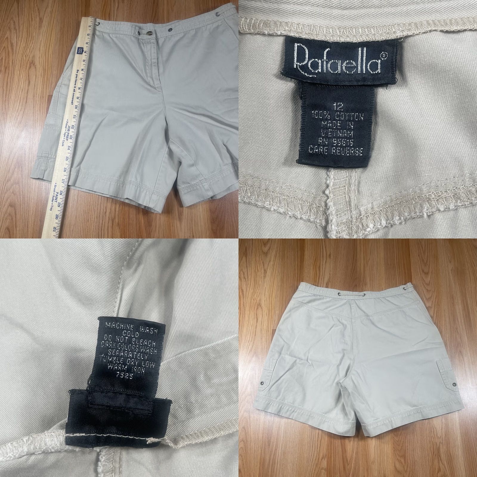 Vintage Rafaella Shorts Womens Size 12 Beige Khaki Chino 100% Cotton Flat Front Pockets Size 34" / US 12 / IT 48 - 8 Thumbnail
