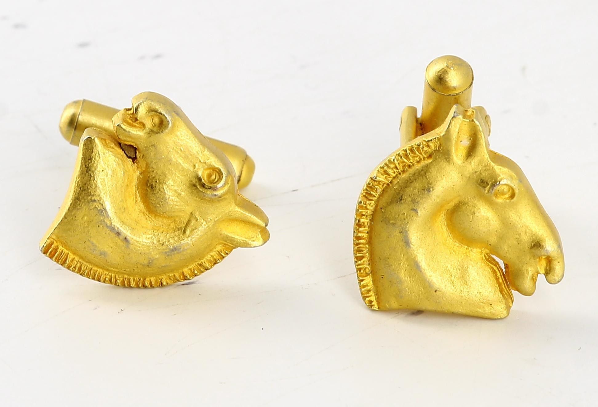 image of Hermes Golden Horsehead Cufflinks, Women's