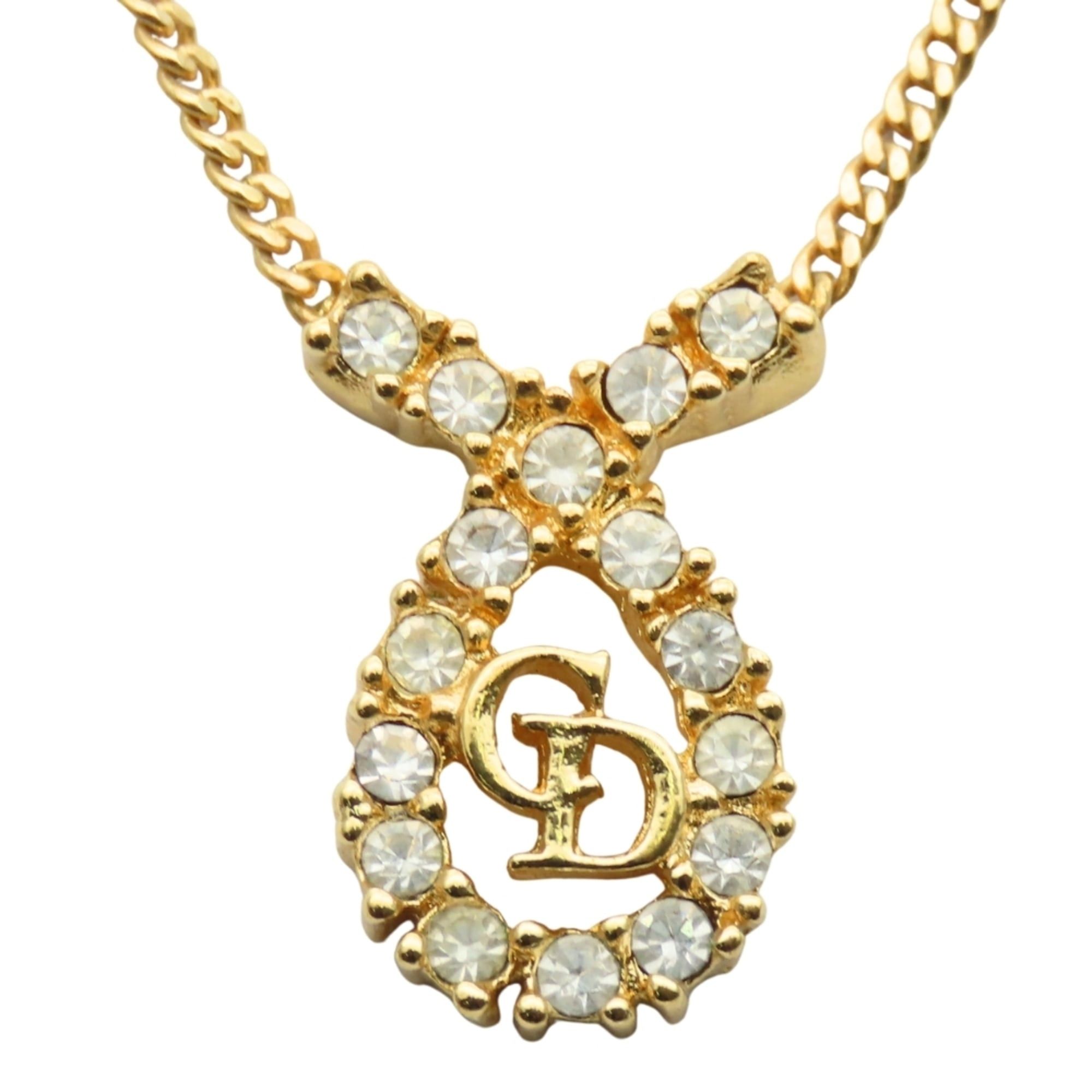 Dior Christian Dior CD logo metal necklace with rhinestones and gold-plated GP. Women's. Size ONE SIZE - 1 Thumbnail