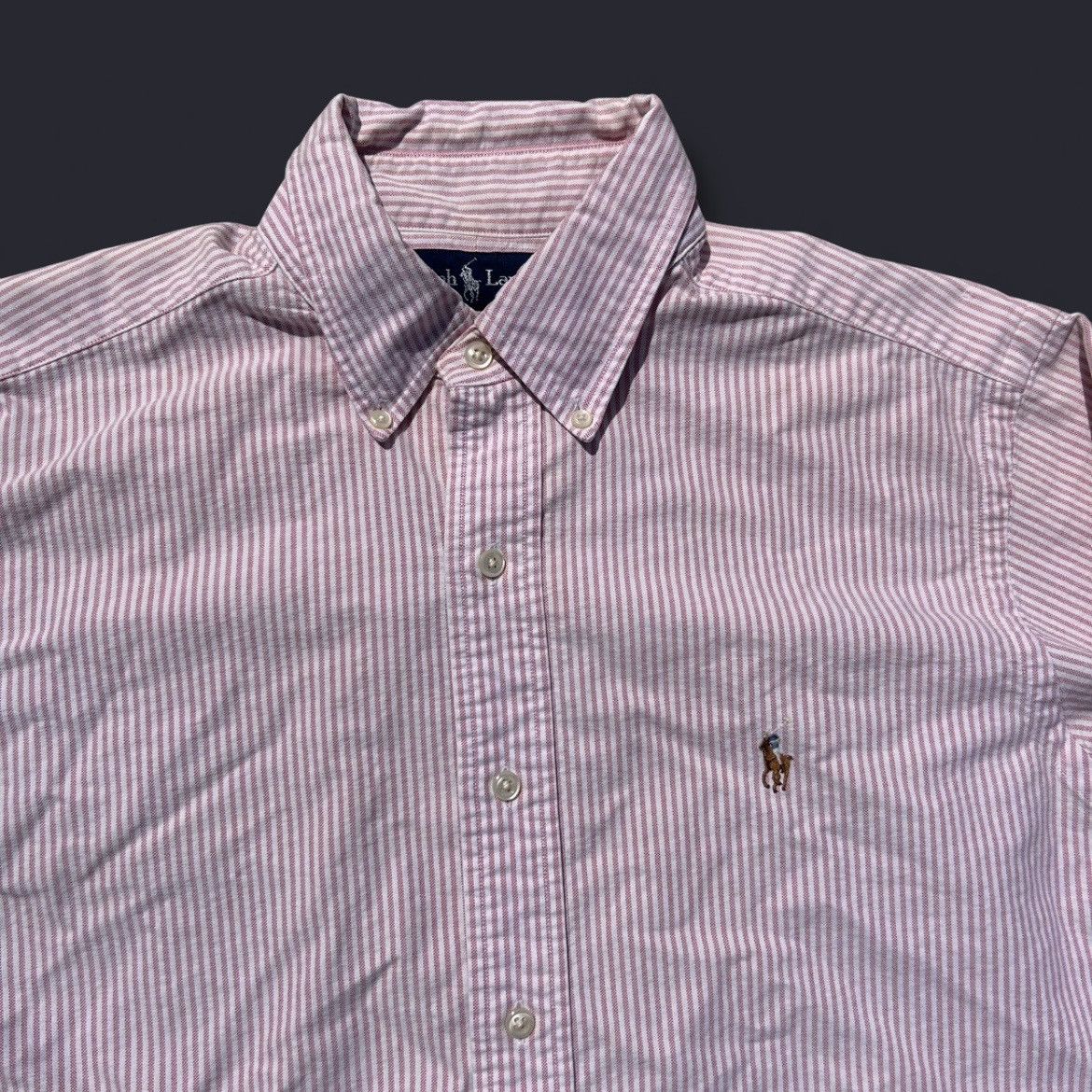 Ralph Lauren × Vintage VTG 90s Ralph Lauren Men's 16 Pink/White Pinstripe 34/35 Size US XL / EU 56 / 4 - 1 Thumbnail