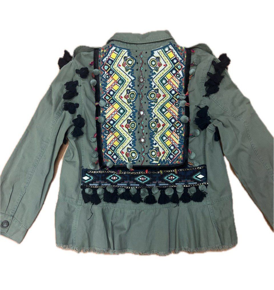 Zara Zara Woman Embroidered Jacket M Boho Military Style Tassels Size M / US 6-8 / IT 42-44 - 2 Thumbnail